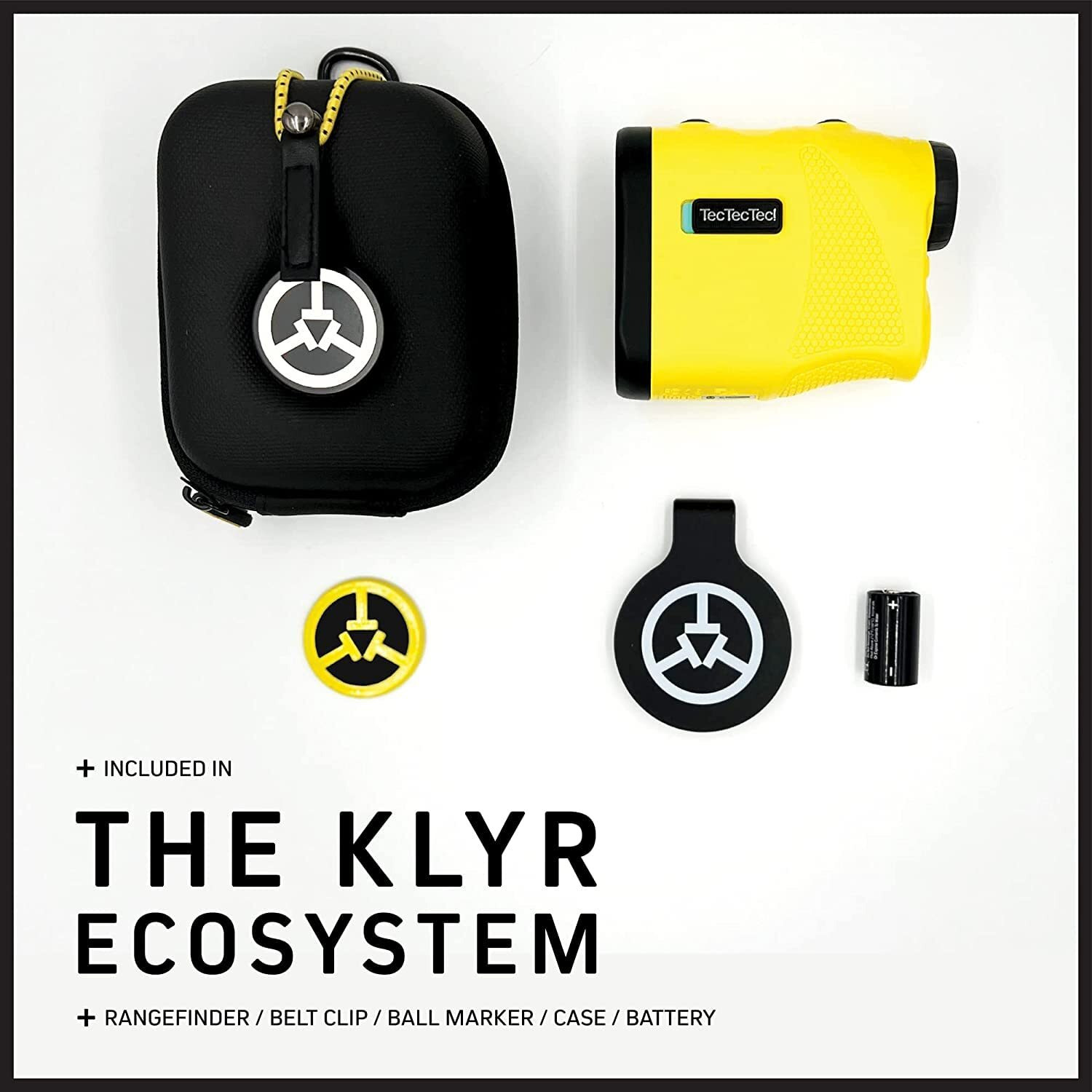 Tectectec Klyr Golf Rangefinder With Slope  Belt Clip  Magnetic Holder. Laser Range Finder With Latest Optics  High End Case  Golf Ball Marker With Magnet. (Black)