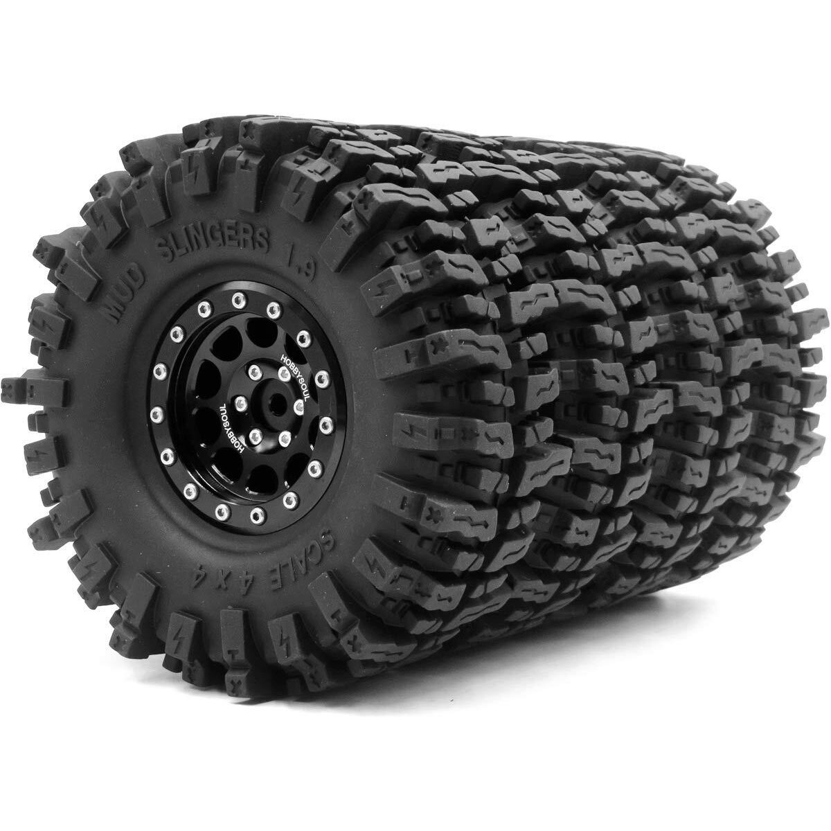 Hobbysoul 1.9 Mud Slingers Tires Super Grip Sticky Tyre 120Mm / 4.72'' Tall & 1.9 Beadlock Wheels Rims Hex 12Mm Black For 1/10 Crawler Traxxas Trx4 Axial Scx10 Redcat Gen8 Upgarde  (4-Pack)