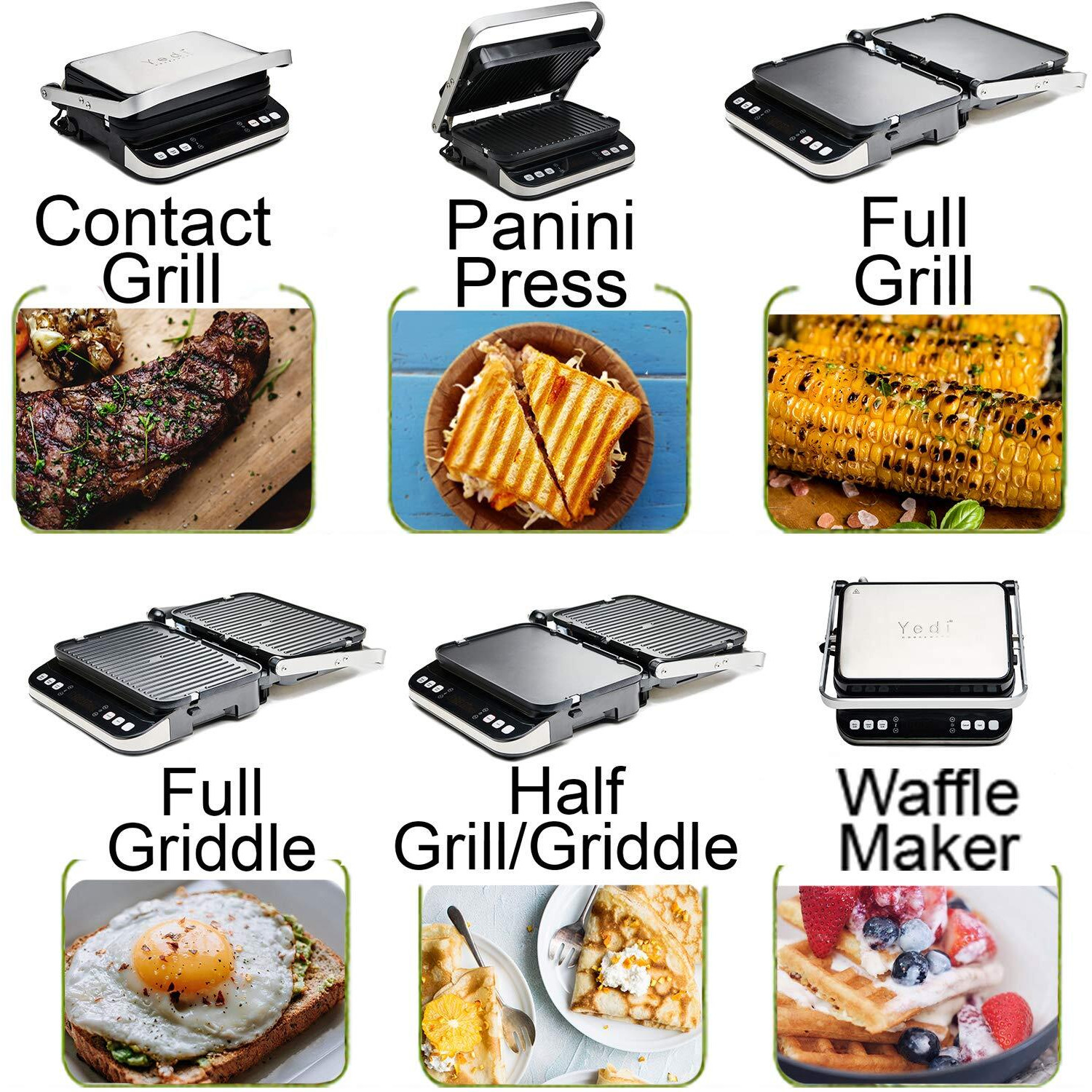 Yedi Total Package 6-In-1 Digital Indoor Grill  Waffle Maker  Panini Press  Griddle  With Deluxe Accessory Kit