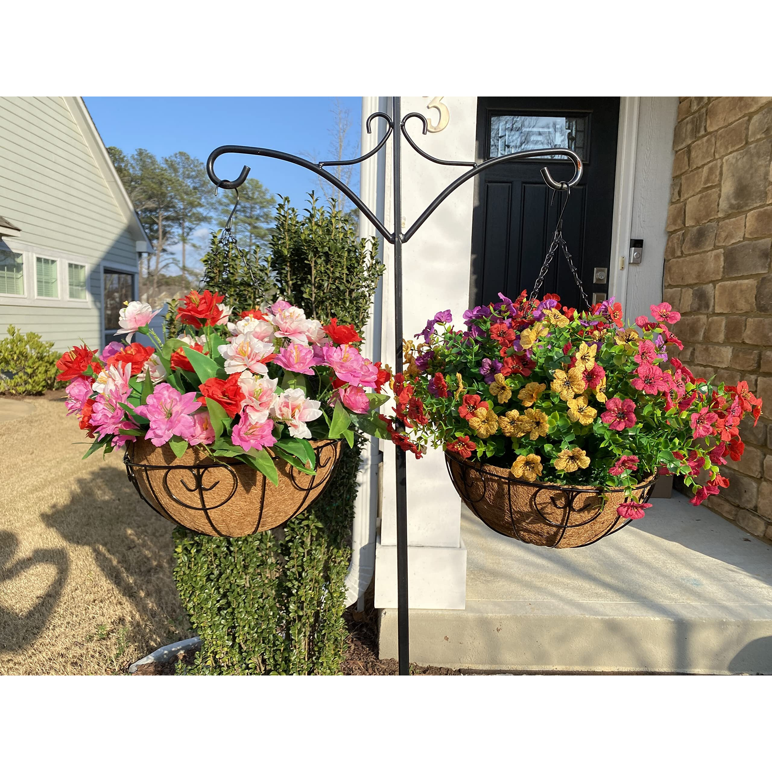 Hyeflora Artificial Faux Hanging Plants Flowers Basket For Summer Outdoor Outside Decoration  Fake Silk Uv Sun Resistant Look Real Colorful Daisy Eucalyptus For Porch Home Patio Balcony Yard