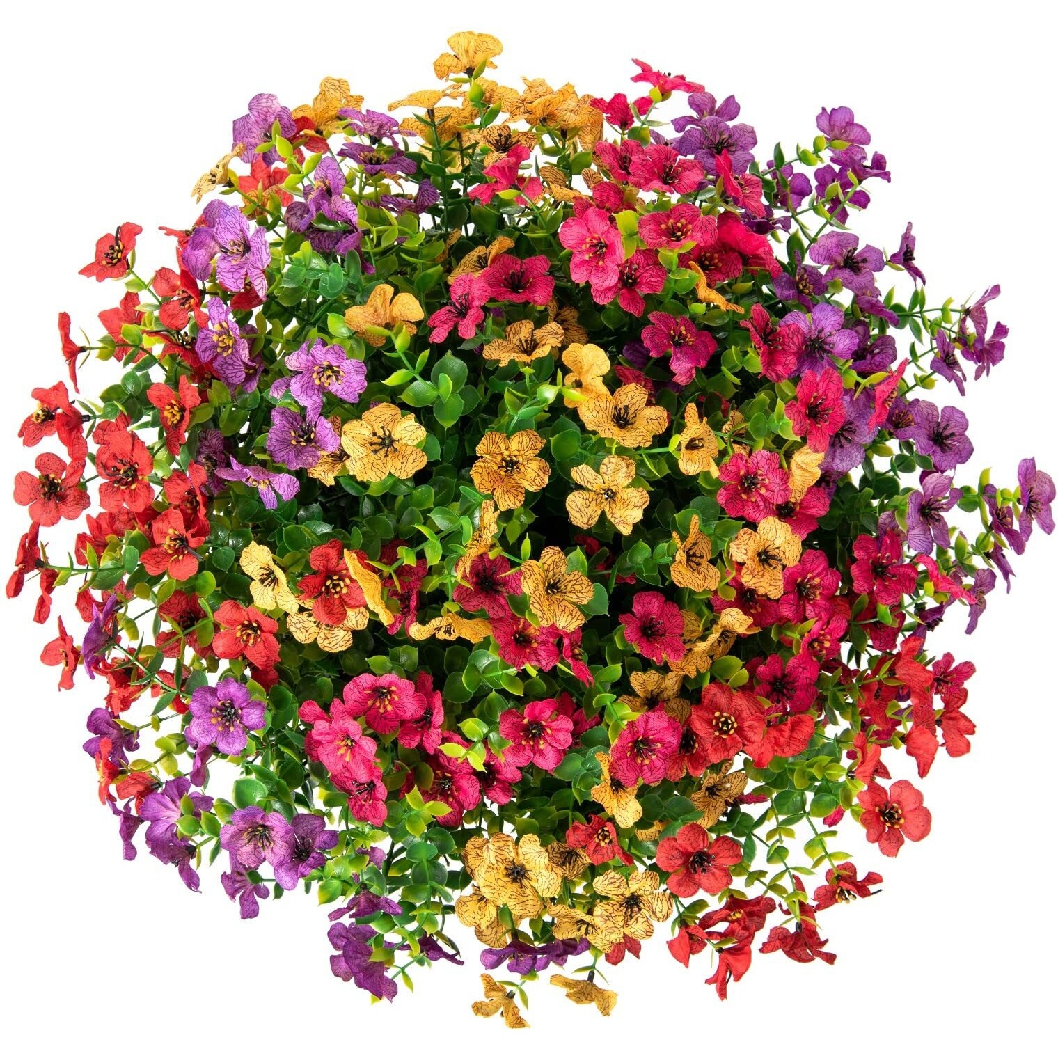 Hyeflora Artificial Faux Hanging Plants Flowers Basket For Summer Outdoor Outside Decoration  Fake Silk Uv Sun Resistant Look Real Colorful Daisy Eucalyptus For Porch Home Patio Balcony Yard