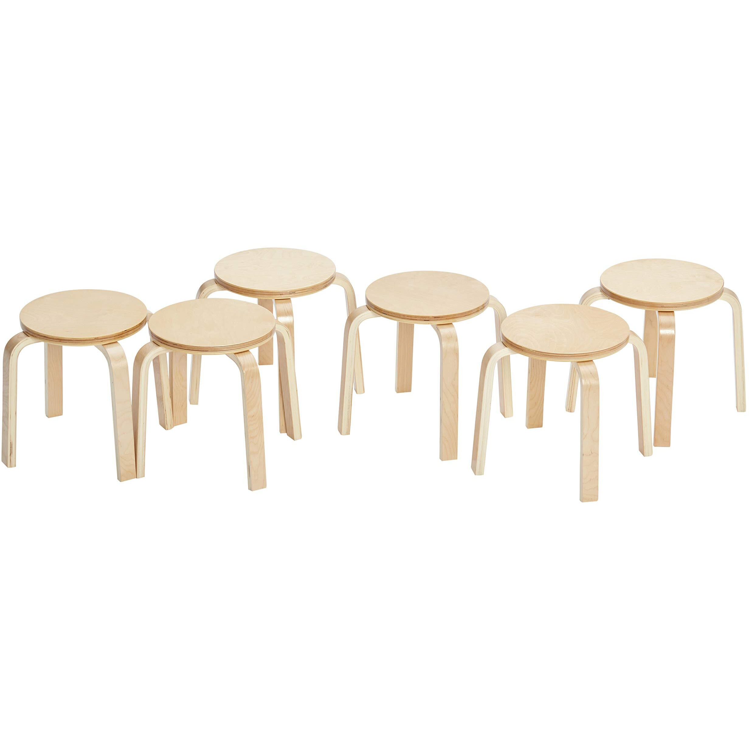 Ecr4Kids Bentwood Stackable Stools  Classroom Furniture  Natural  6-Piece