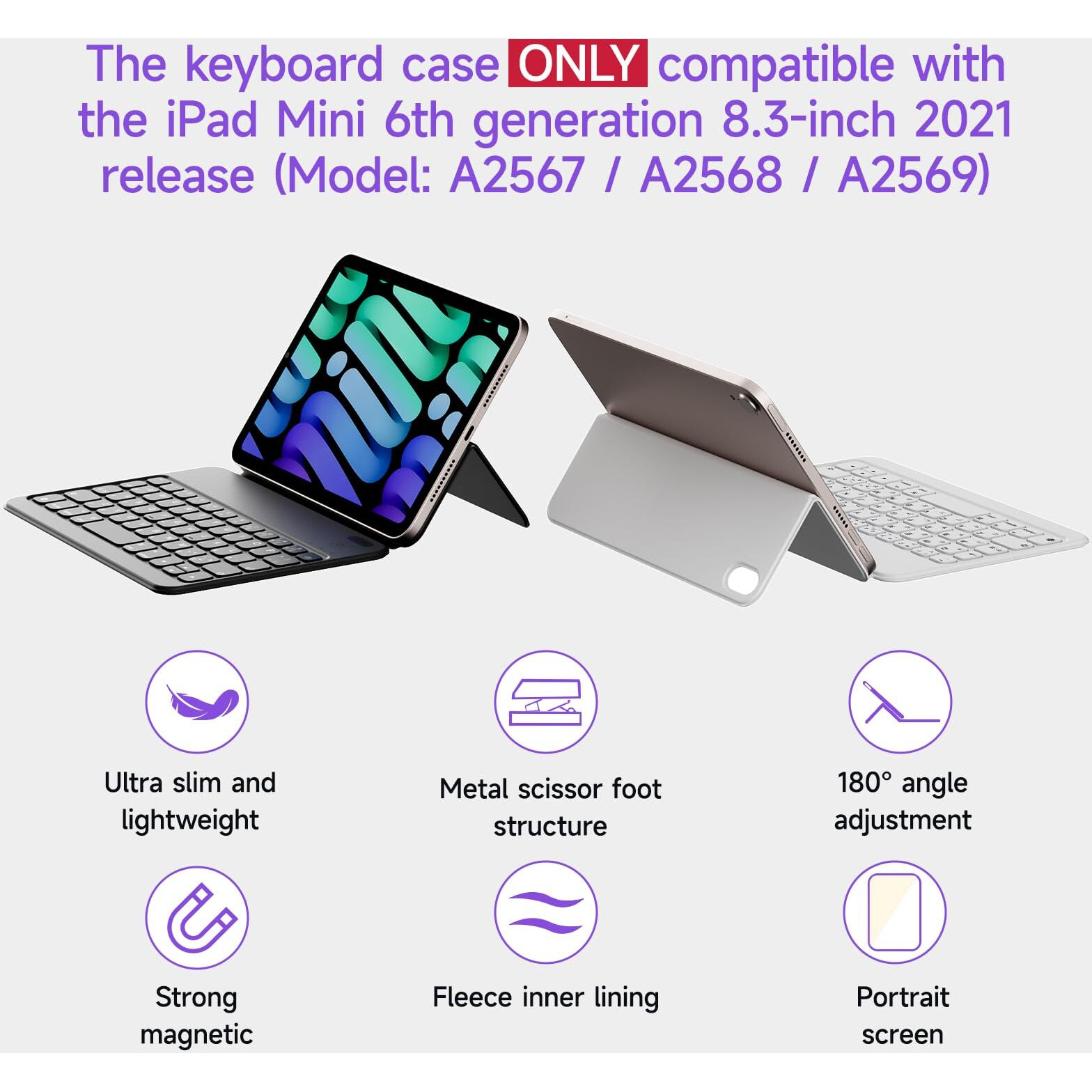 Hou Keyboard Case For Ipad Mini 6 (8.3-Inch)  Ultra Slim Folio Type Of Keyboard  Power Display  Magnetic Protective Cover Support Ipad Mini 6Th Generation 2021