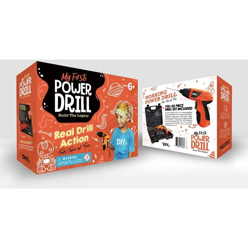 My First Power Drill Set - Real Cordless Drill For Boys And Girls - Lightweight  Led Light  Child Size Kit  Carrying Case  Includes Bits  Charger  5 Year Warranty