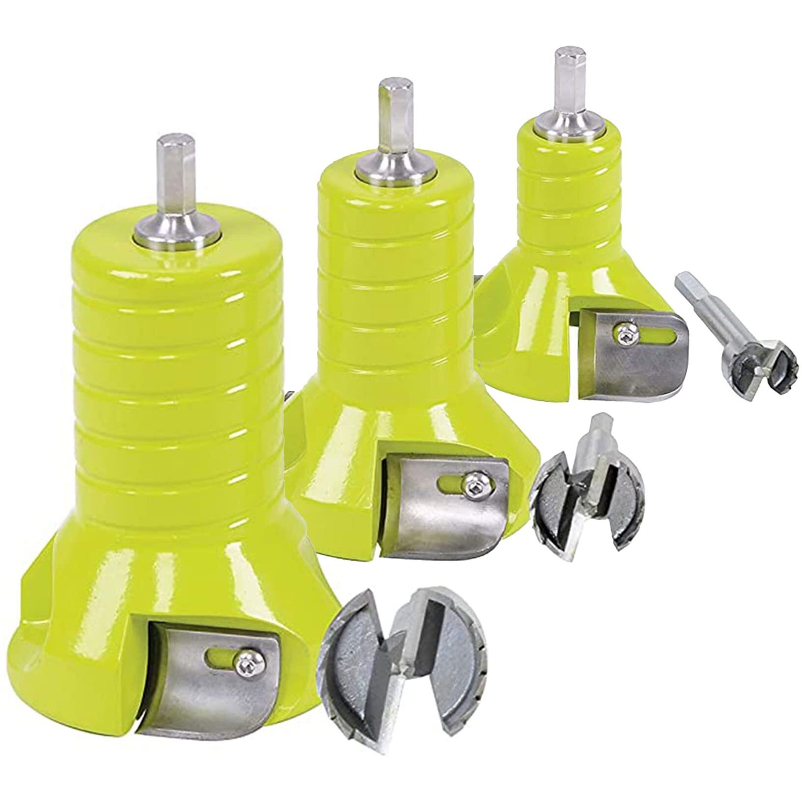 Timber Tuff 3 Piece 1  1.5  And 2 Inch Die Cast Aluminum Tenon Cutter Set With Matching Forstner Bits For Woodworking  Lime Green