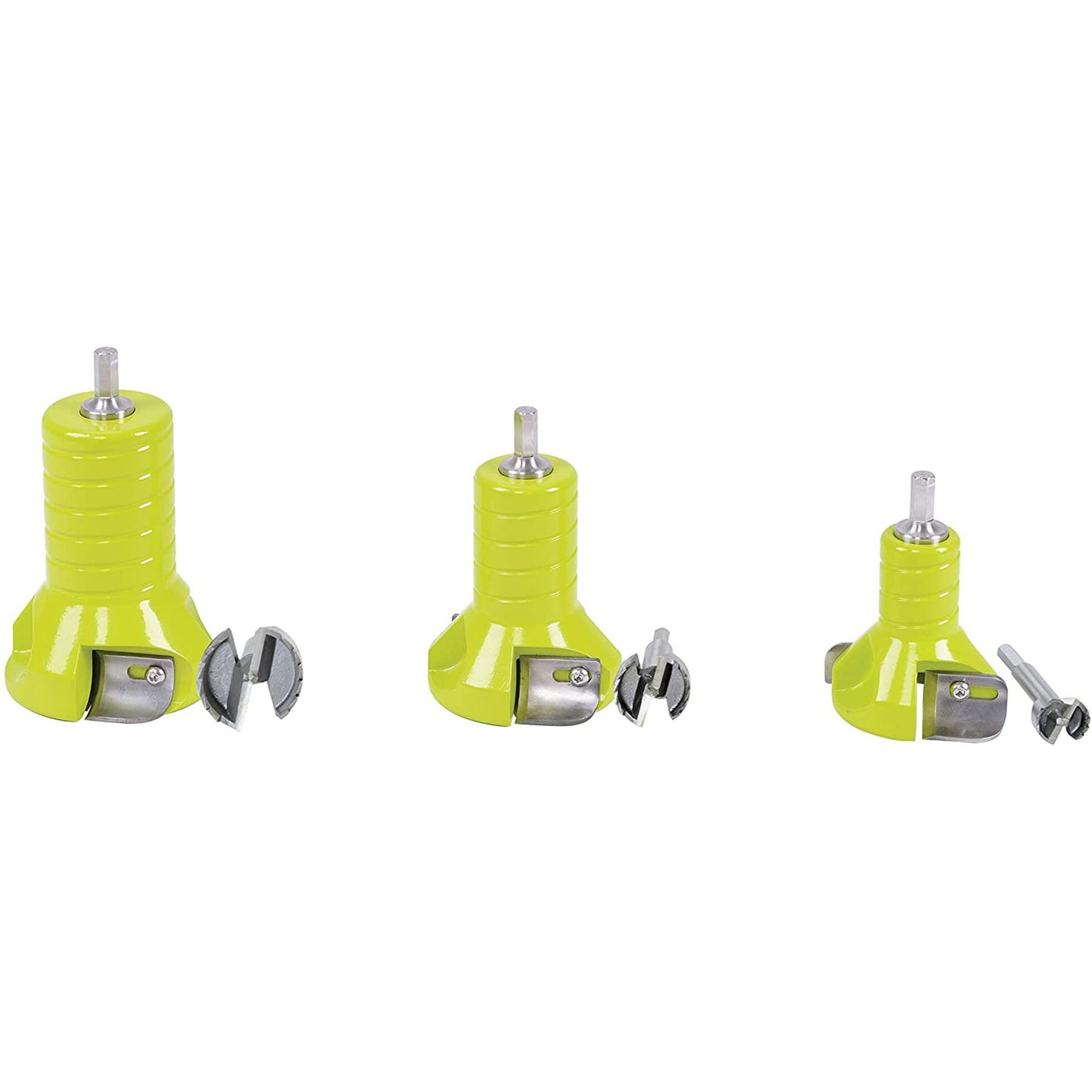 Timber Tuff 3 Piece 1  1.5  And 2 Inch Die Cast Aluminum Tenon Cutter Set With Matching Forstner Bits For Woodworking  Lime Green