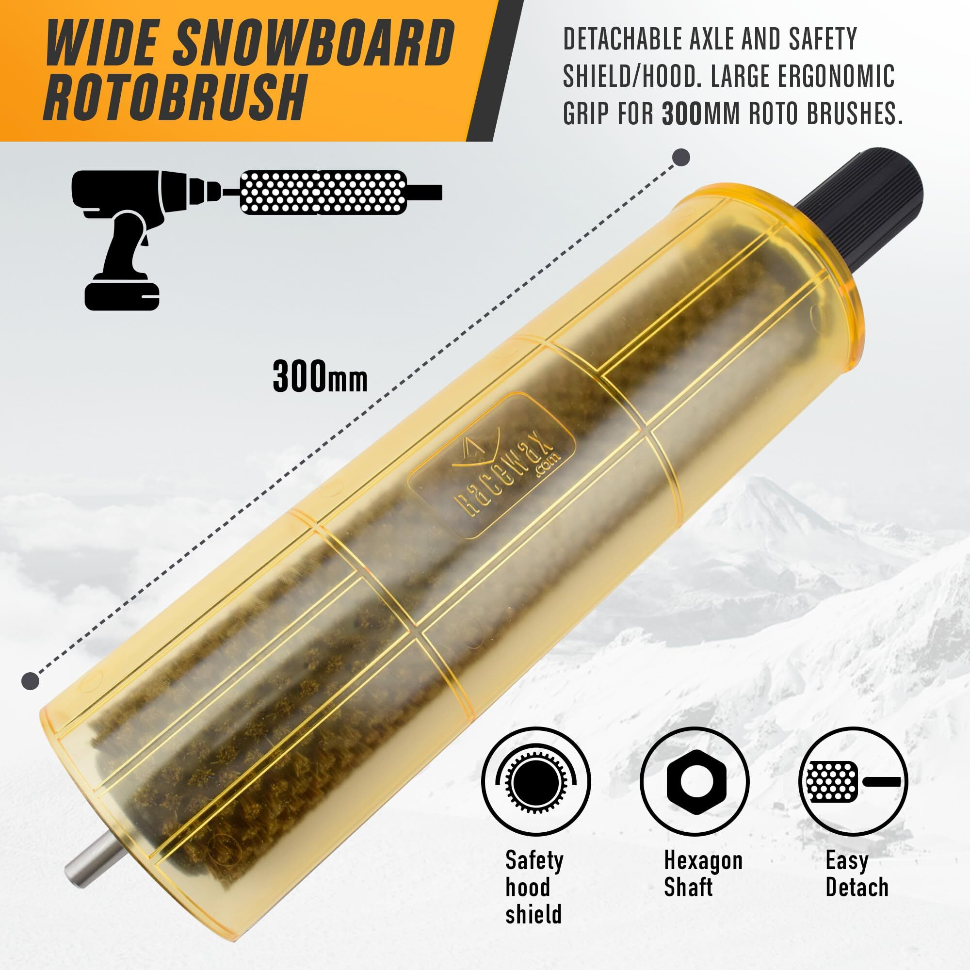 Racewax Snowboard 300Mm Roto Brush Wax Kit Axle-Shield With Nylon And Horsehair Brush - Snowboard Waxing Kit - (Zl-7000)