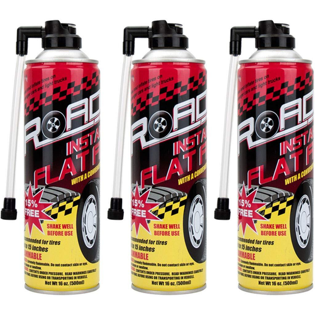 Road Instant Fixes Flat Tire Easy Hose Tire Inflator Air Filler Sealant 16Oz (3 Pack)