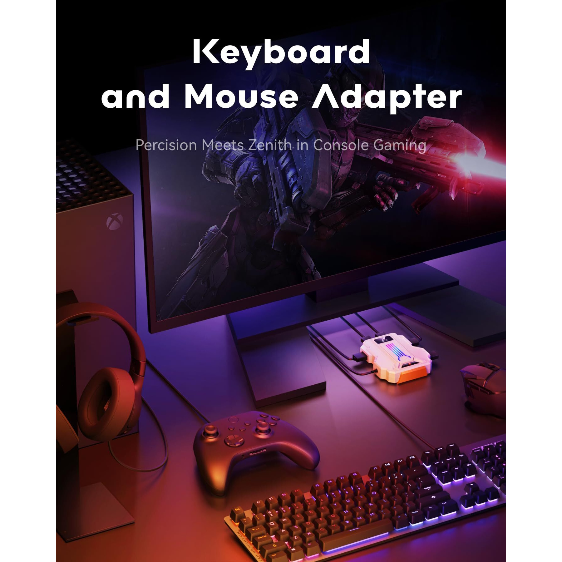 Aimzenix Striker Pro Keyboard And Mouse Adapter For Ps4  Ps3  Switch  Pc  Xbox One  Xbox 360  Xbox Series S/X - Supports Headphones  App Customization  White  Ax300