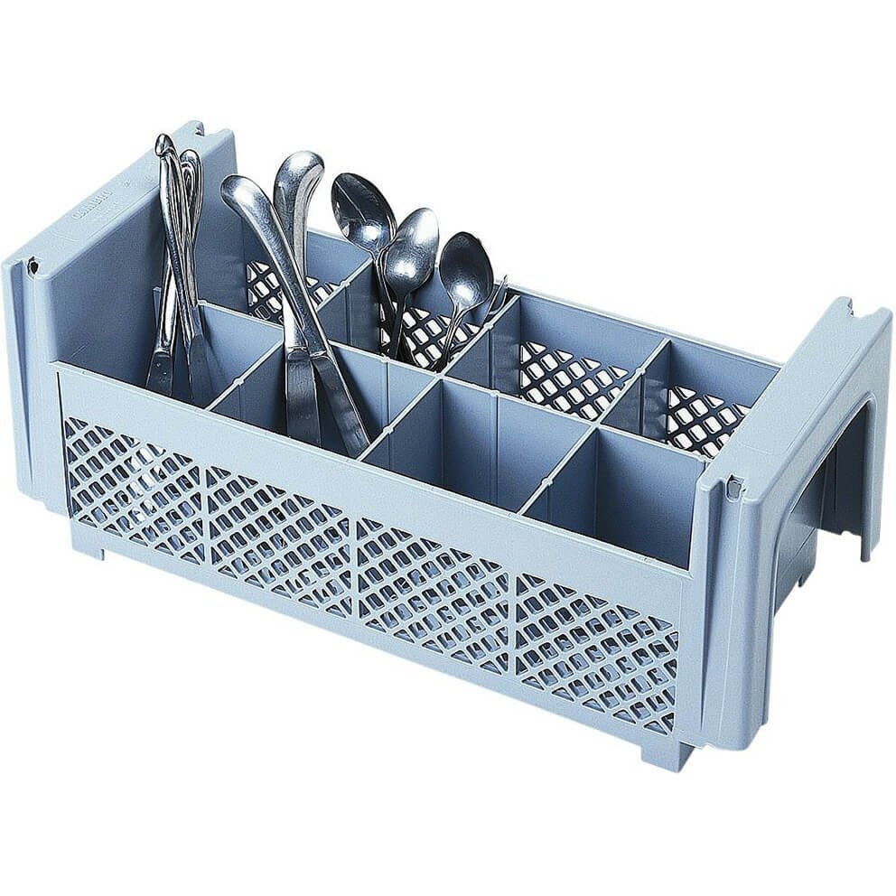 Camrack Flatware Washing Basket  Half Size  18"" X 7-3/4"" X 7-1/4""  4-3/4"" Max. Height  (8) Compartments  No Handles  Soft Gray  7-1/4-Inch