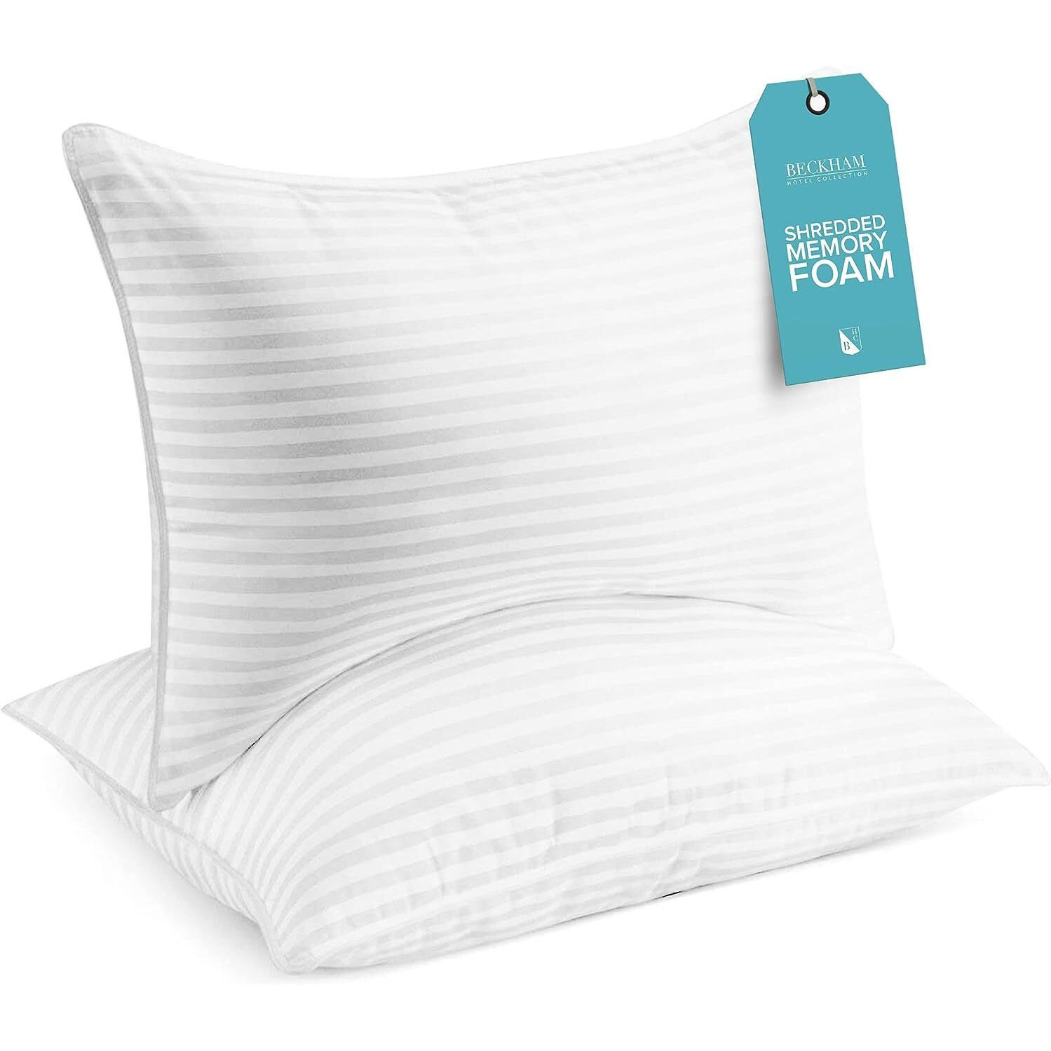 Beckham Hotel Collection Queen/Standard Size Memory Foam Bed Pillows Set Of 2 - Cooling Shredded Foam Pillow For Back  Stomach Or Side Sleepers