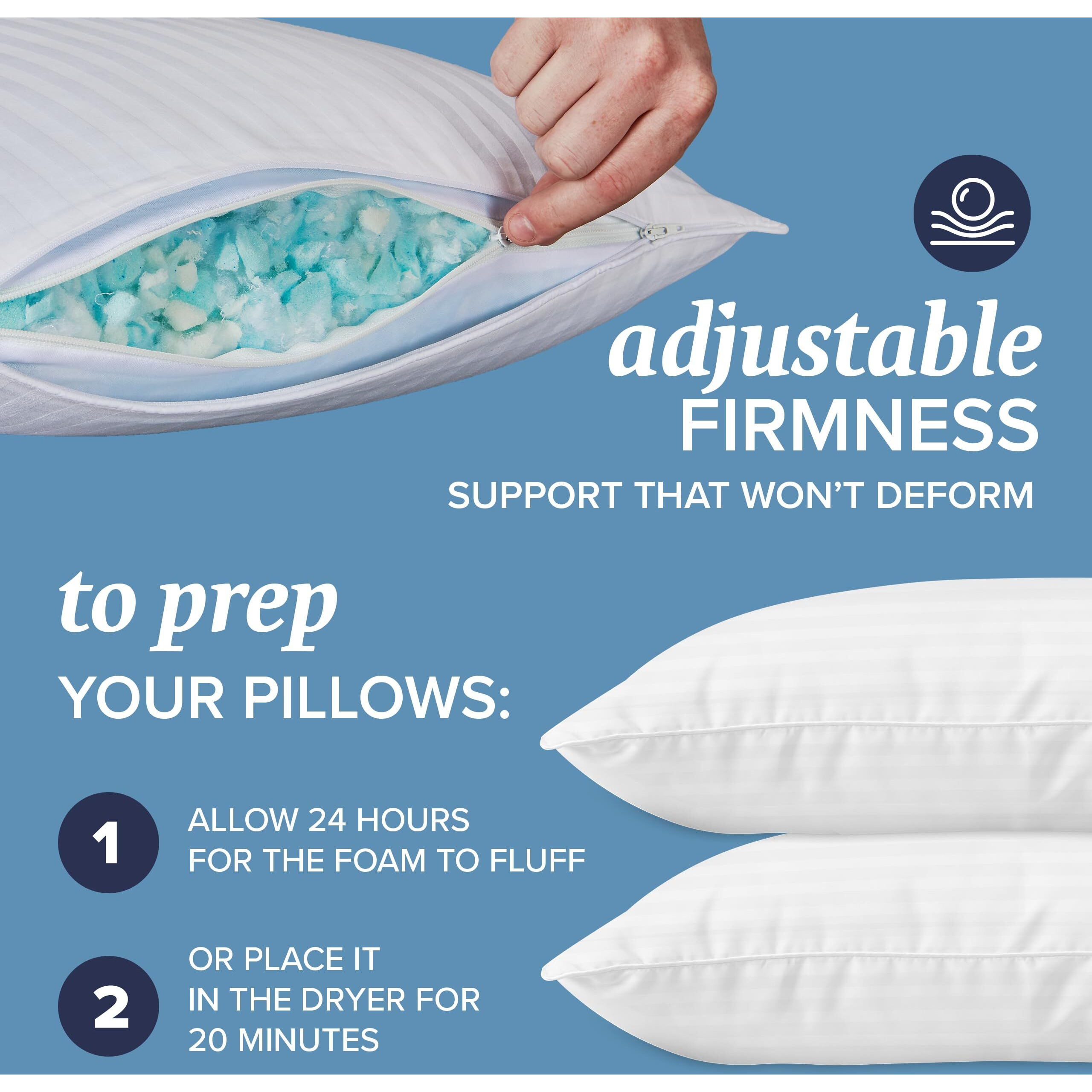 Beckham Hotel Collection Queen/Standard Size Memory Foam Bed Pillows Set Of 2 - Cooling Shredded Foam Pillow For Back  Stomach Or Side Sleepers