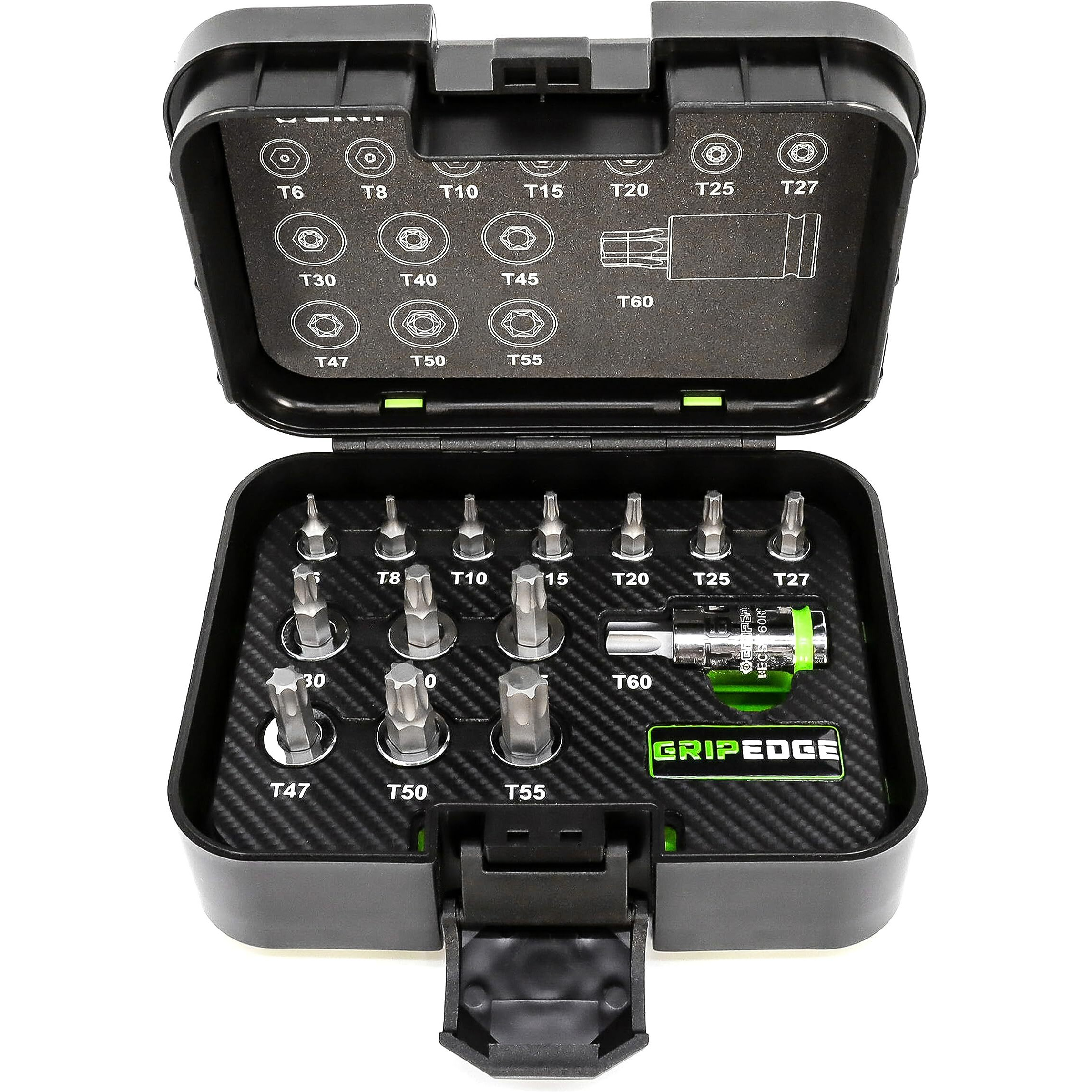 Gripedge Tools | 14Pc Rpt Star Driver Set | Sizes T6 - T60 | 1/4'' - 3/8'' - 1/2'' Drive | Made With S2 Steel | Includes Premium Plastic Case With A Foam Insert |