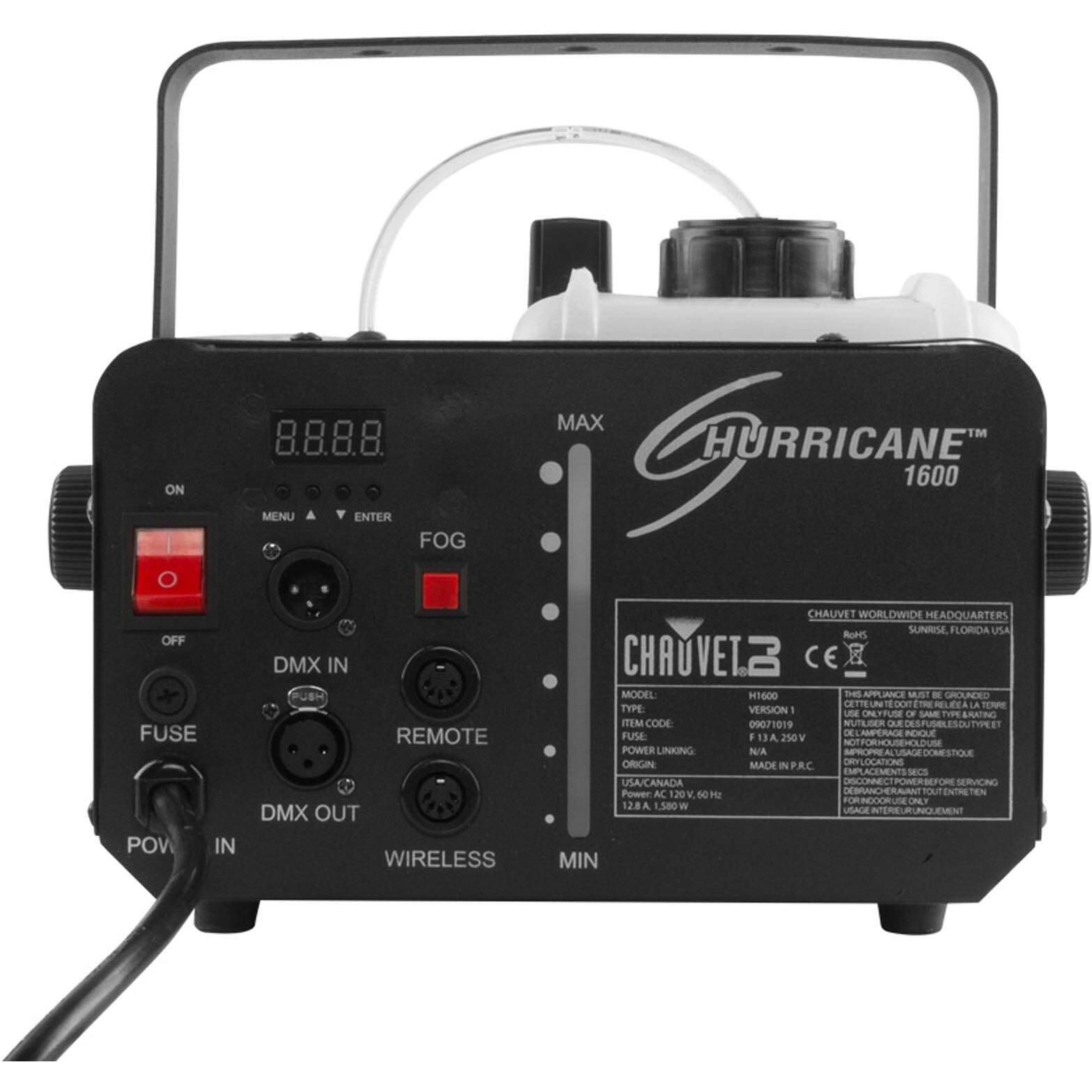 Chauvet Dj Hurricane 1600 Compact High-Output Fog Machine W/Timer Remote & Automatic Shut-Off  Black