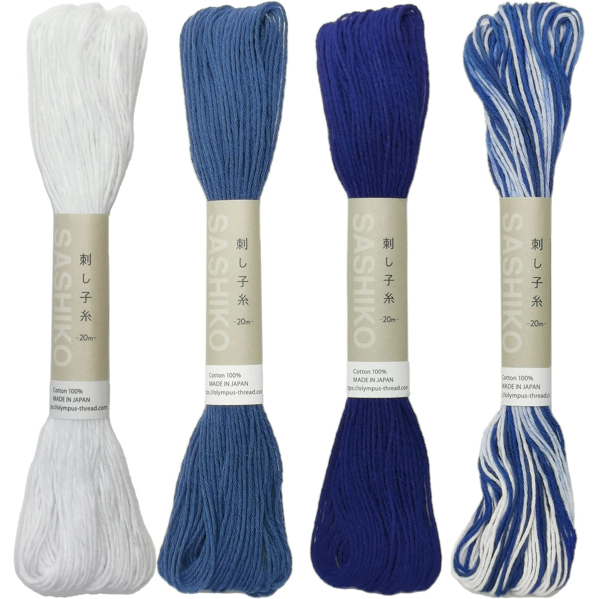 Olympus Sashiko Thread 20M(21.8Yds) 4Skeins Color Bundles 100% Cotton (01 10 18 52)