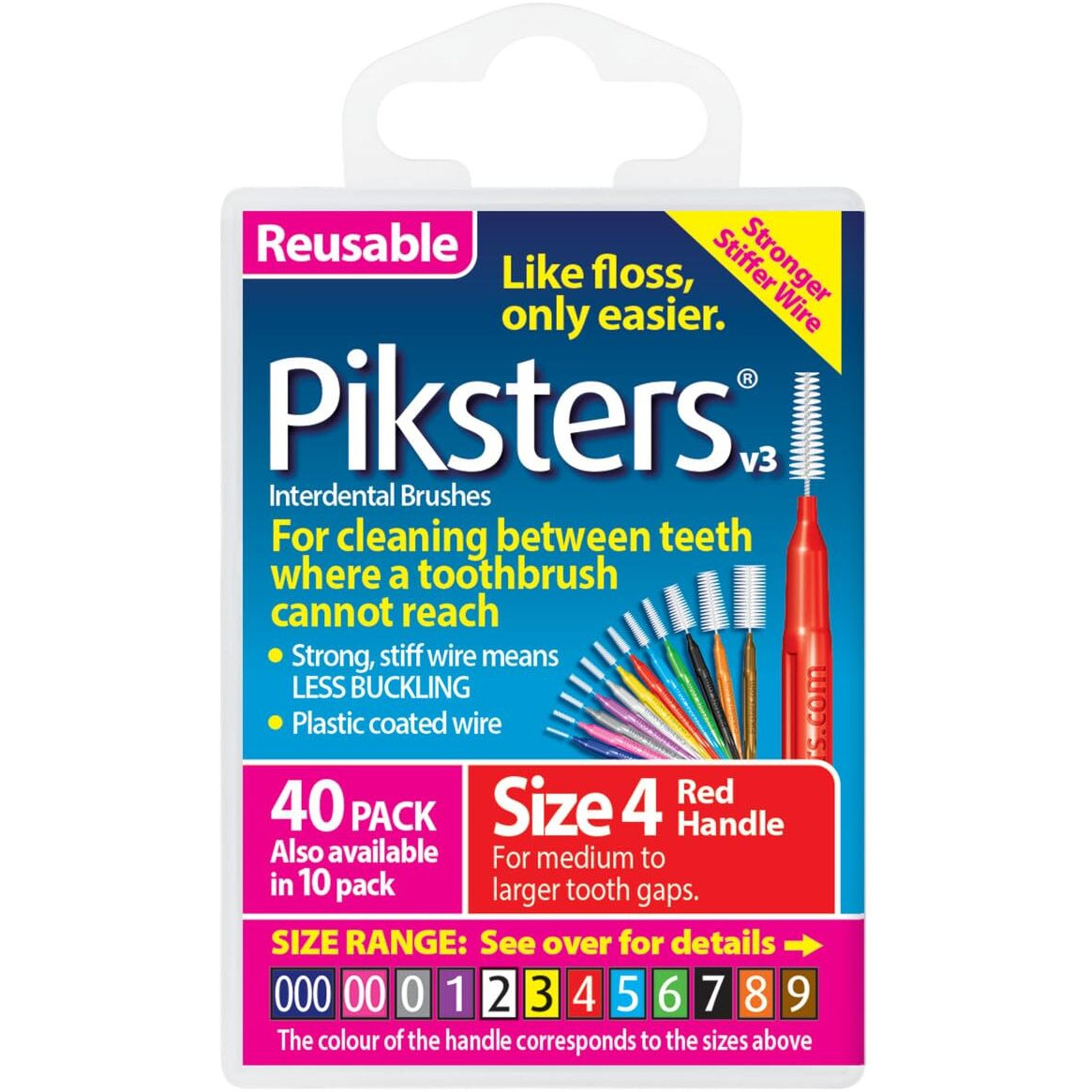 Piksters Interdental Brushes (40 Pack  Size 4 (Red))