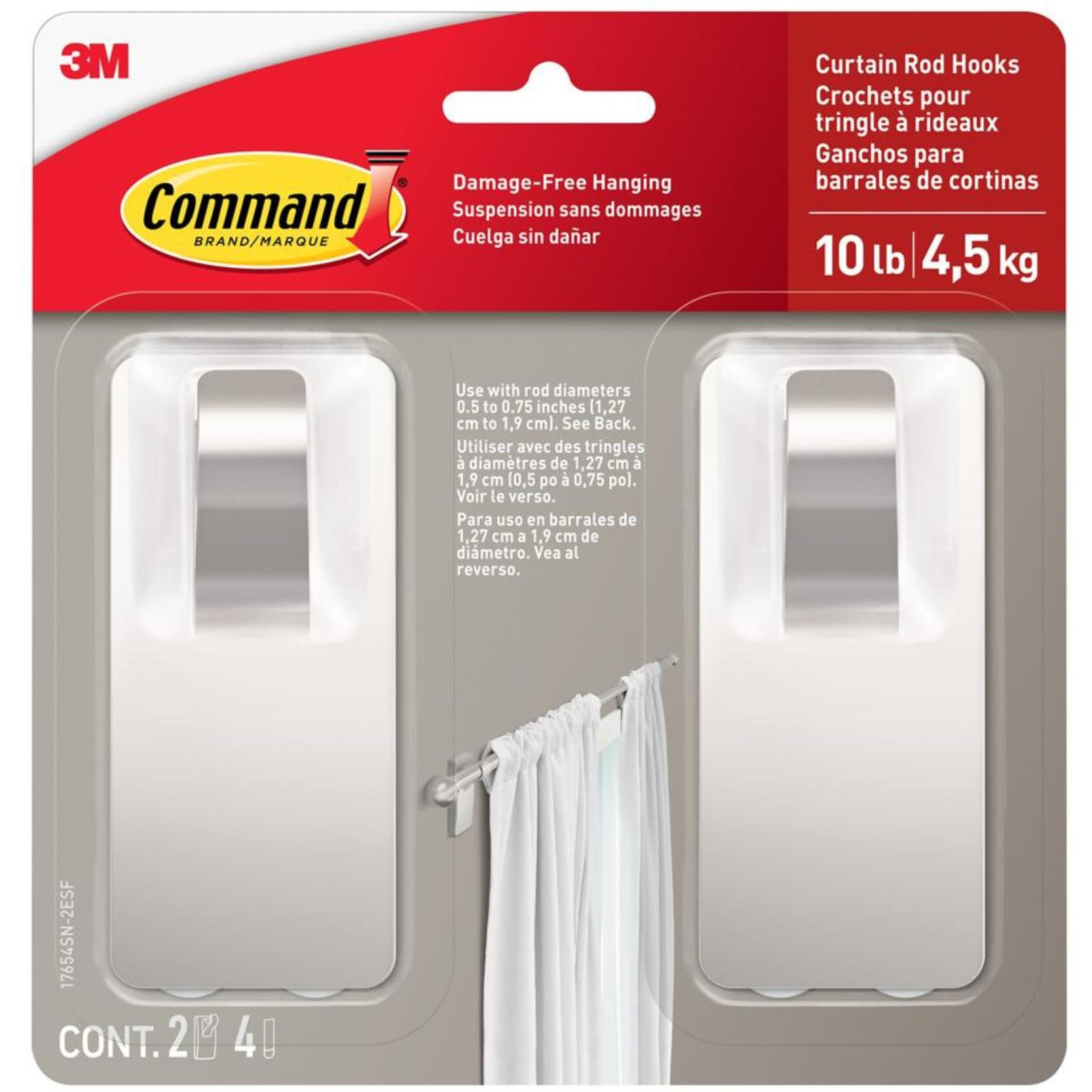 Command Matte Black Curtain Rod Hooks With Command Strips  Hang Curtain Rods No Drilling  Holds Up To 10 Lbs