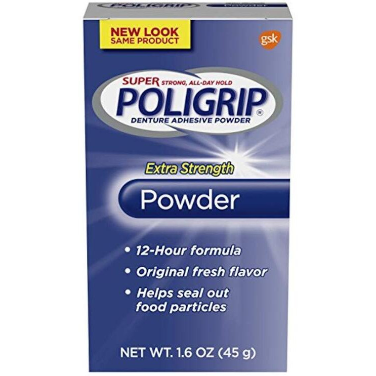 Super Poligrip Extra Strength Denture And Partials Adhesive Powder  1.6 Ounce