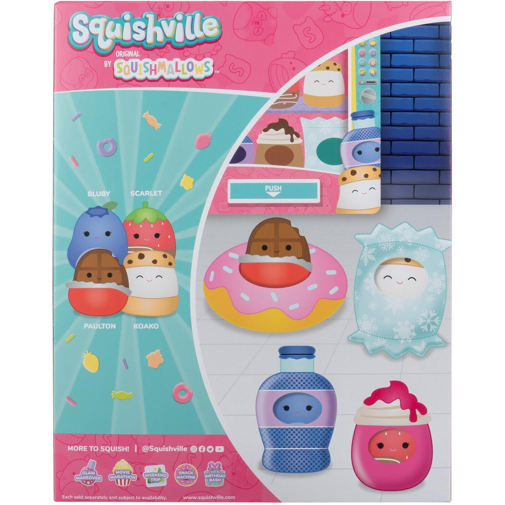 Squishville By Original Squishmallows Snack Machine Accessory Pack - Four 2-Inch Squishmallows Plush Including Bluby  Kaoko  Scarlett  And Paulton And Four Plush Costumes - Toys For Kids