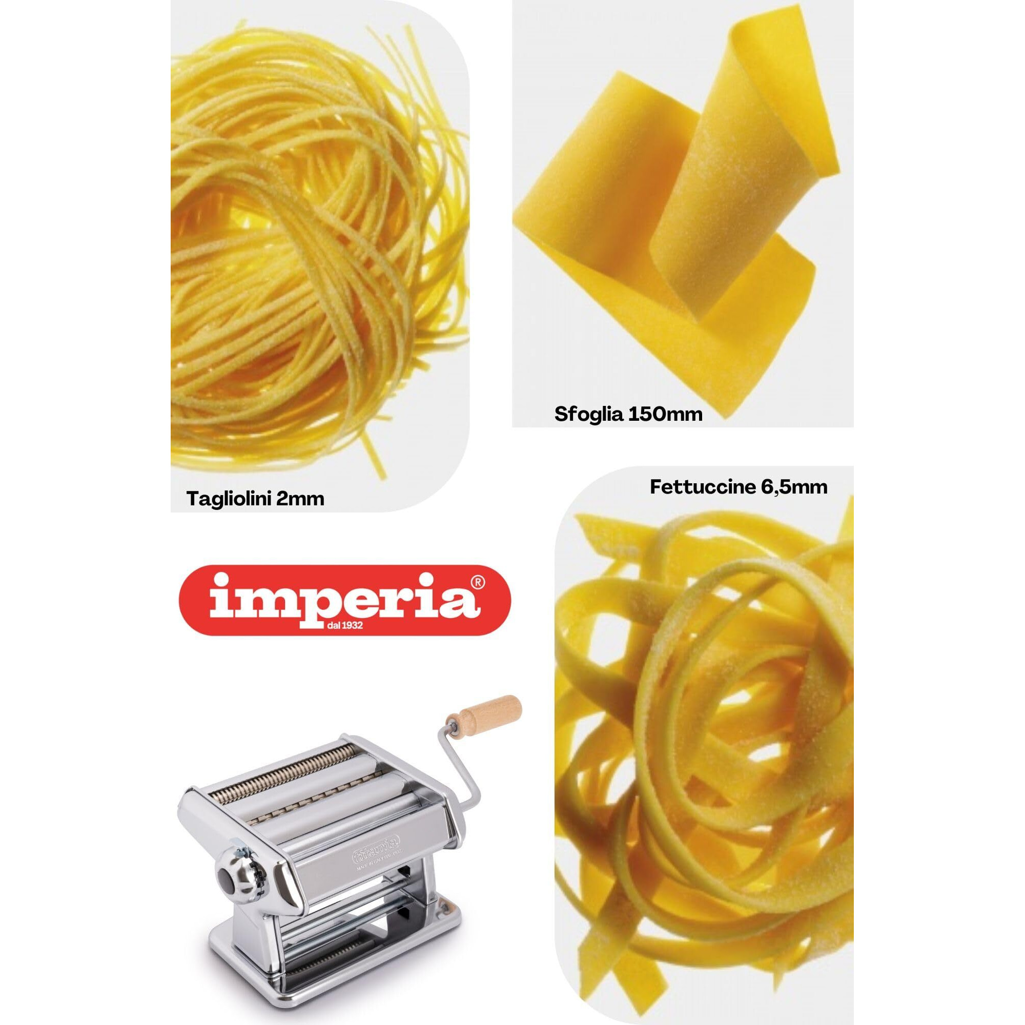 Imperia Titania. Pasta Machine. 100% Made In Italy. Fresh Pasta Machine In Steel. Manual Roller With Crank. Creates Dough Sheets For Lasagne  Tagliolini  Fettuccine.