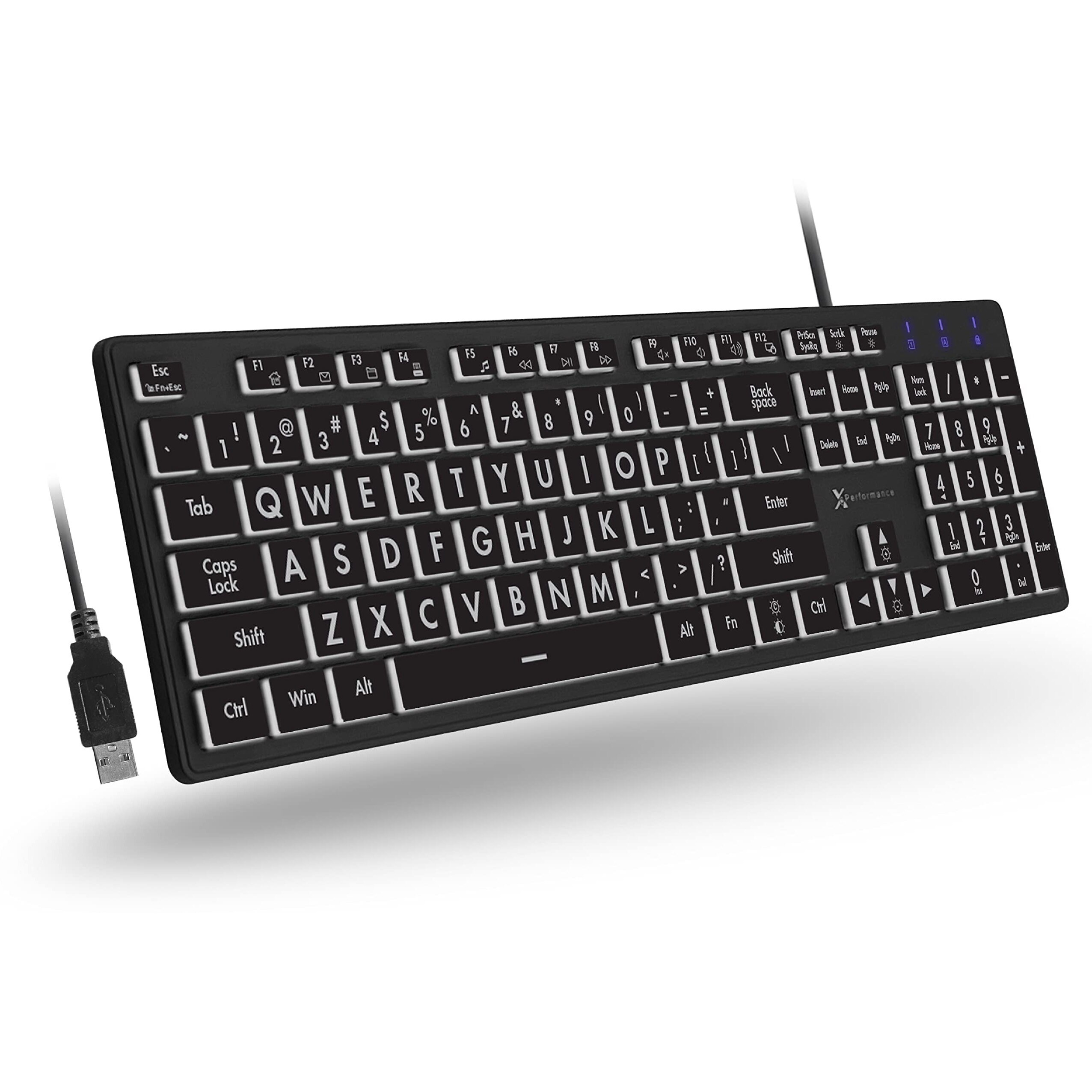 X9 Performance Backlit Large Print Keyboard - Easy To See And Type - Light Up Keyboard For Elderly Or Visually Impaired - Usb Wired Lighted Keyboard  7 Colors  Oversize Letters - Easy View Keyboard