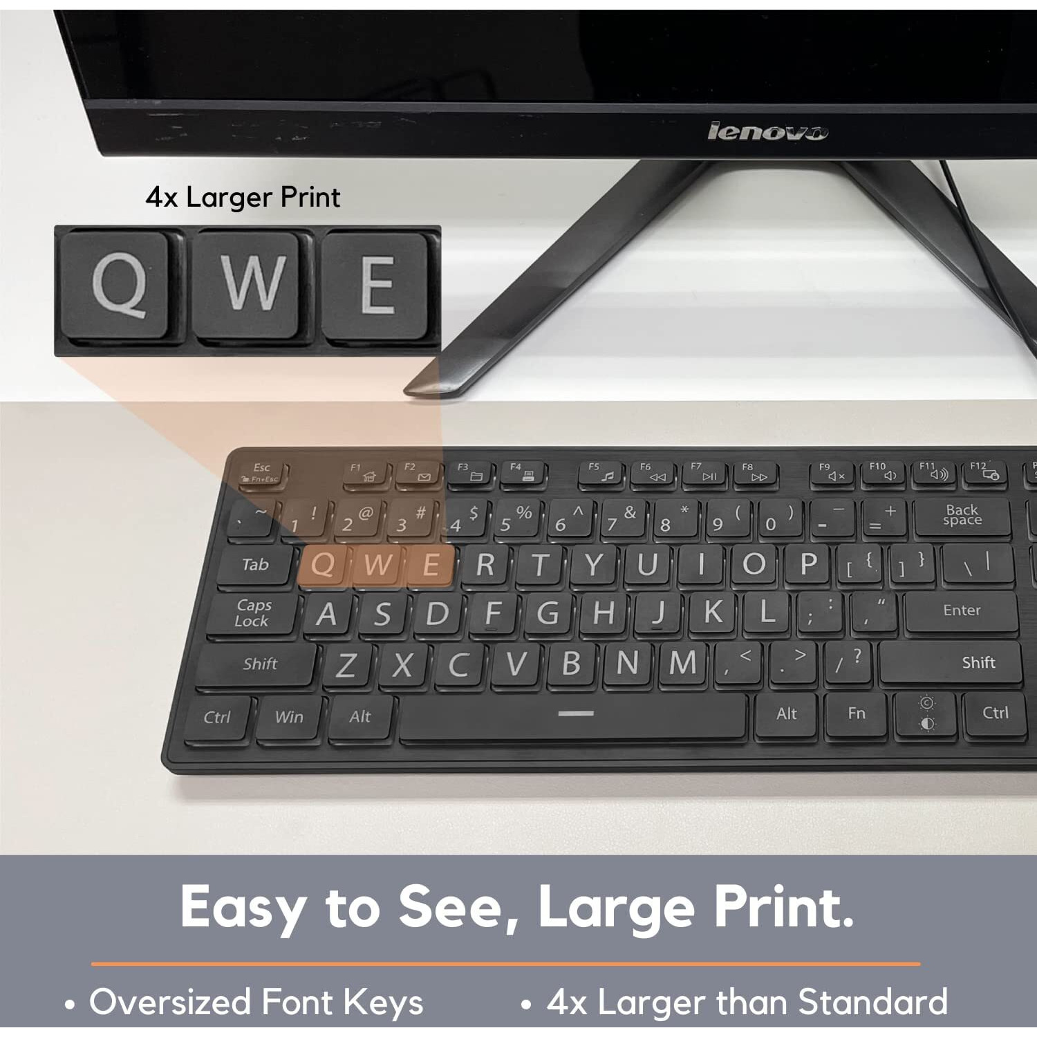 X9 Performance Backlit Large Print Keyboard - Easy To See And Type - Light Up Keyboard For Elderly Or Visually Impaired - Usb Wired Lighted Keyboard  7 Colors  Oversize Letters - Easy View Keyboard