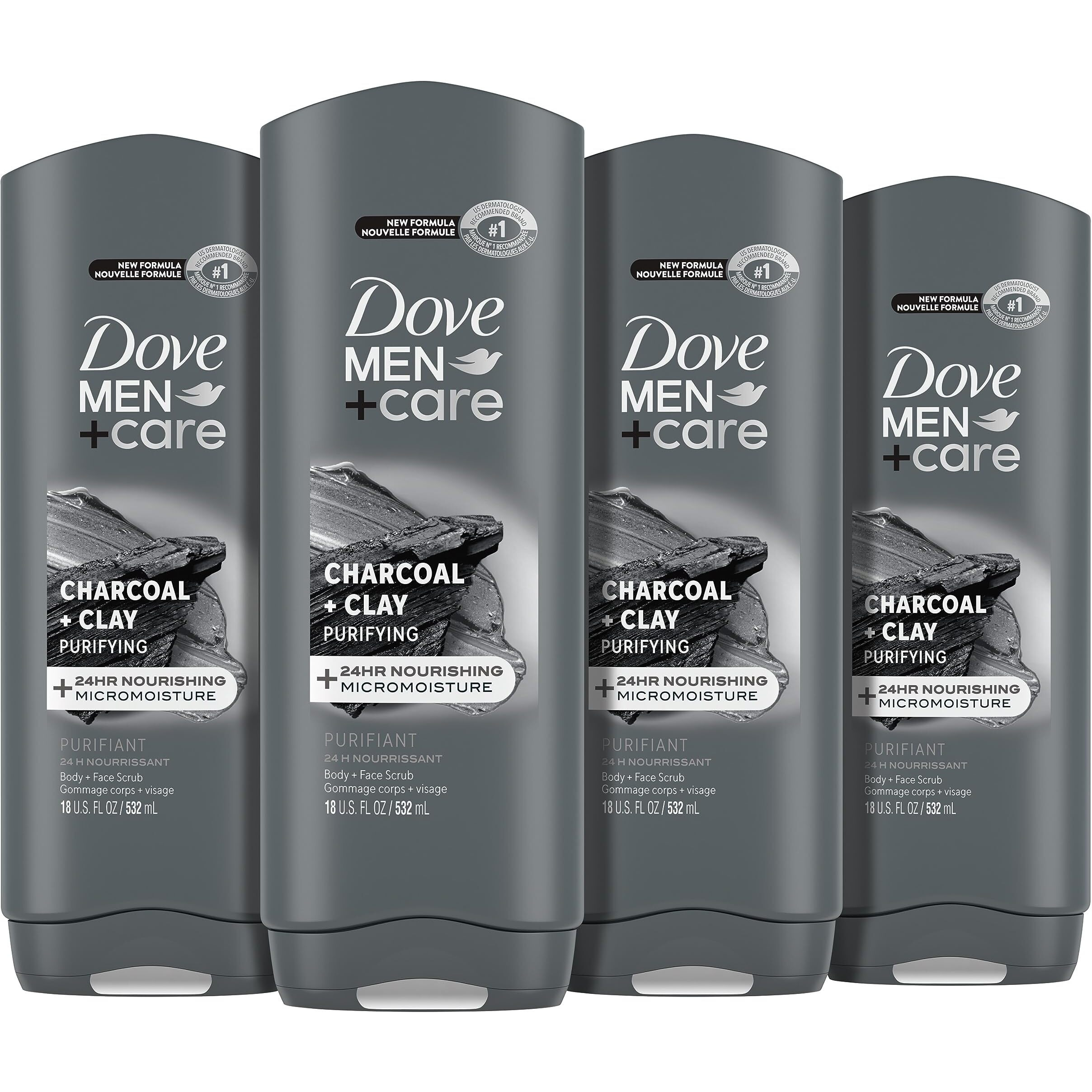 Dove Men + Care Elements Body Wash Charcoal + Clay 4 Count For Men 's Skin Care Effectively Washes Away Bacteria While Nourishing Your Skin  18 Oz