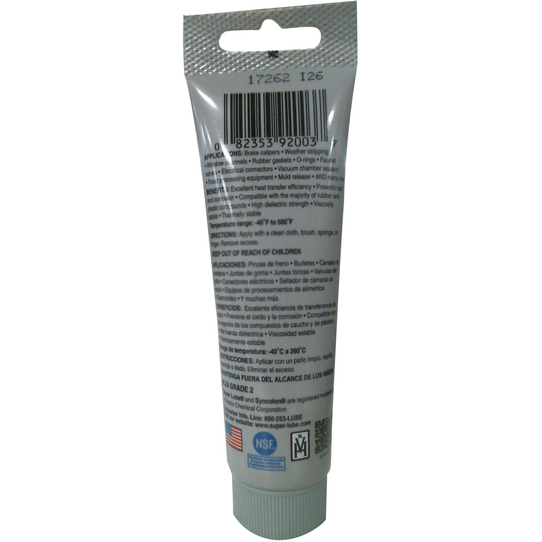 Super Lube 92003 Silicone Lubricating Grease With Ptfe  3 Oz Tube  Translucent White