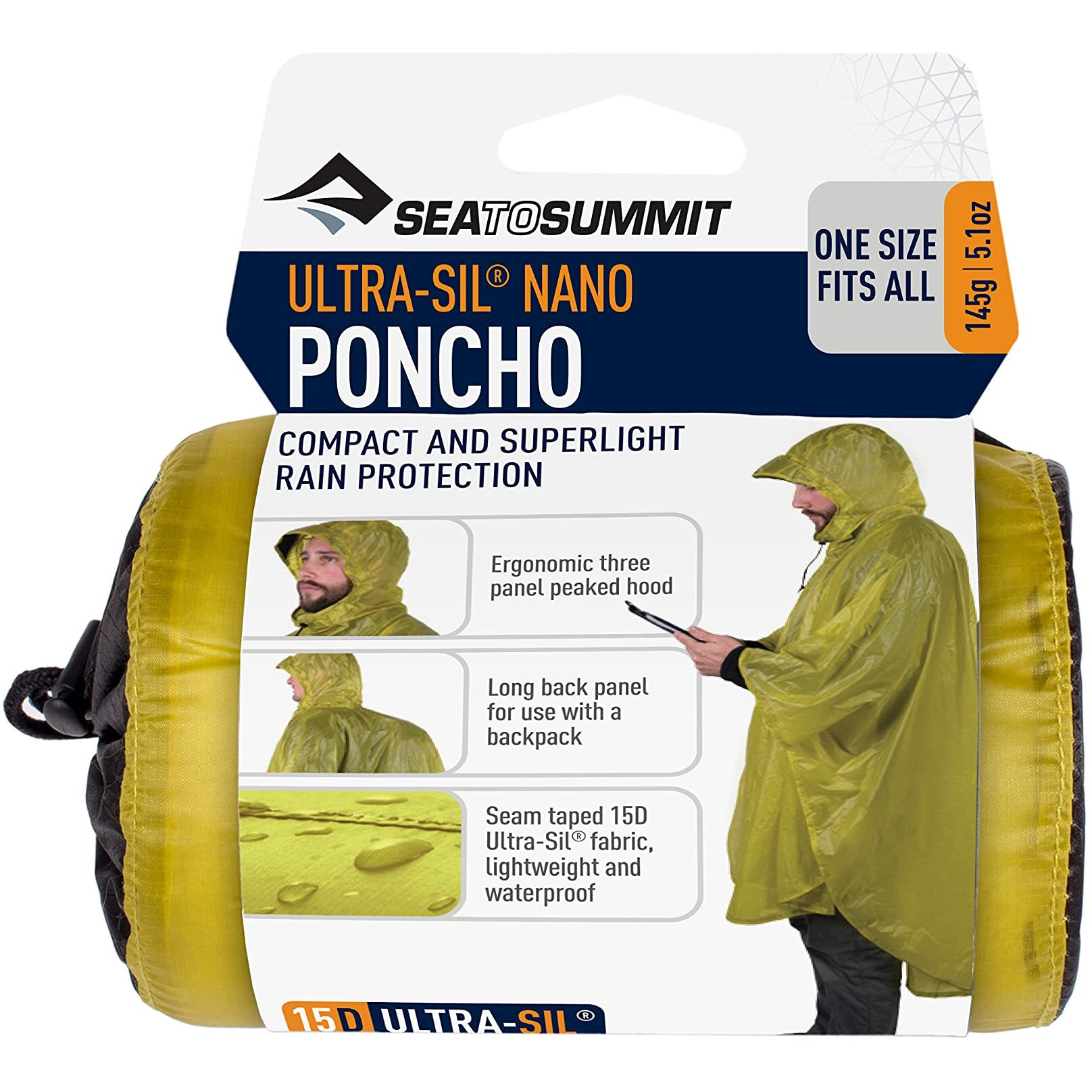 Sea To Summit Ultra-Sil Nano Poncho Raincoat And Pack Cover  Lime