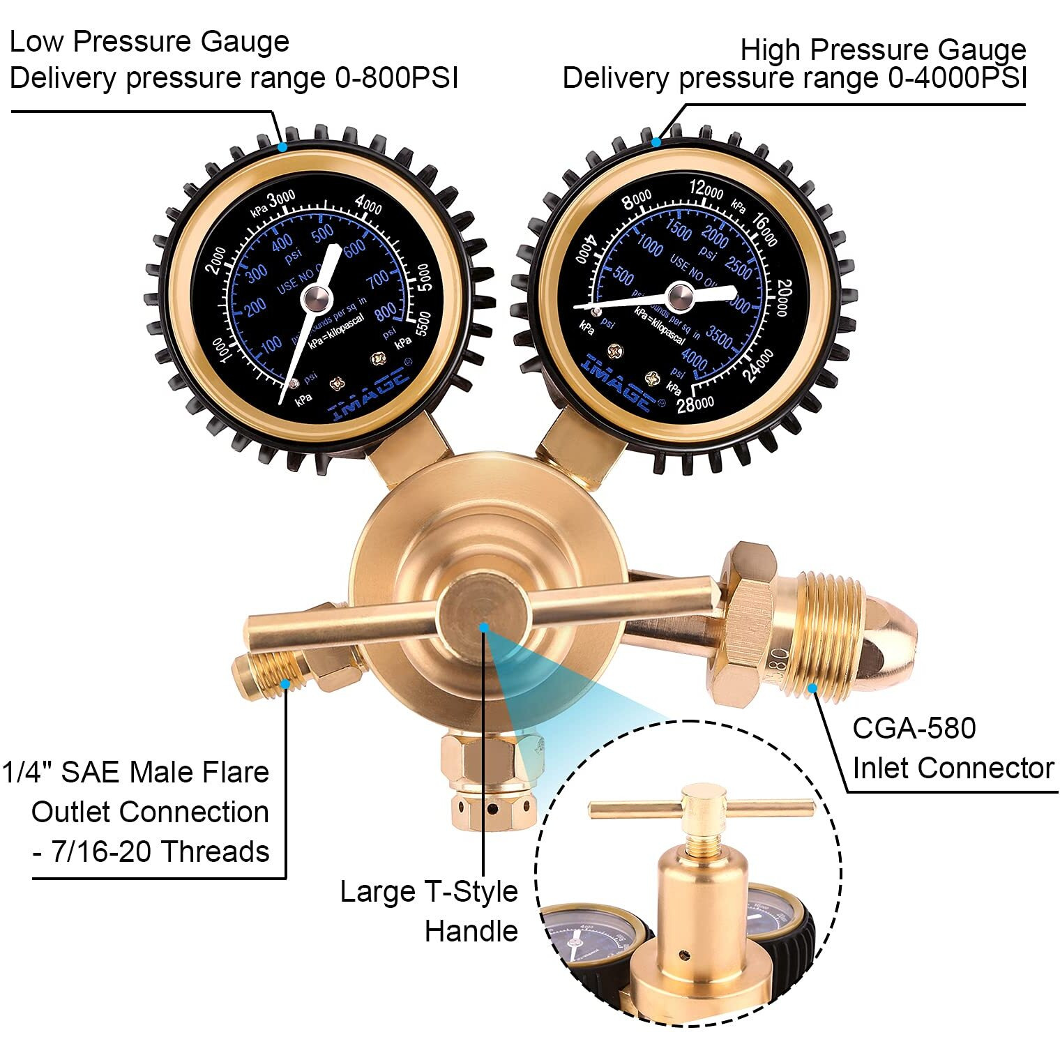 Nitrogen Regulator  Image Nitrogen Gauge With 0-800 Psi Delivery Pressure Equipment Brass  Cga-580 Inlet Connection And 1/4-Inch Male Flare Outlet  Great For Hvac Purging  Brazing And Soldering