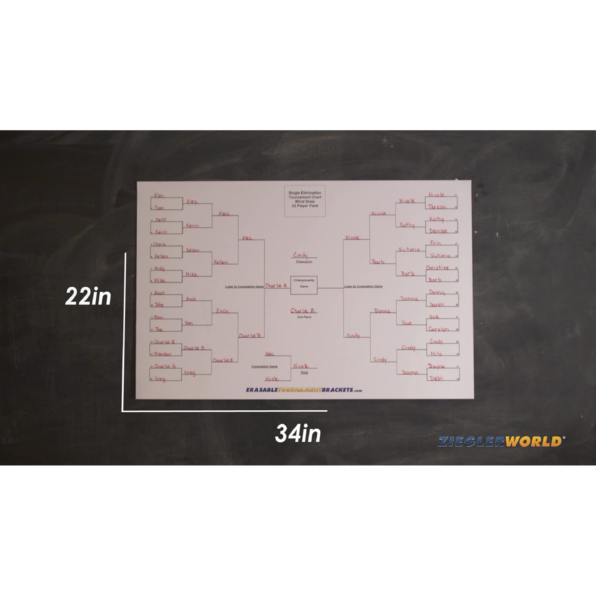 32 Team Erasable Blind Draw Single Elimination Tournament Bracket Chart + Erasable Pen