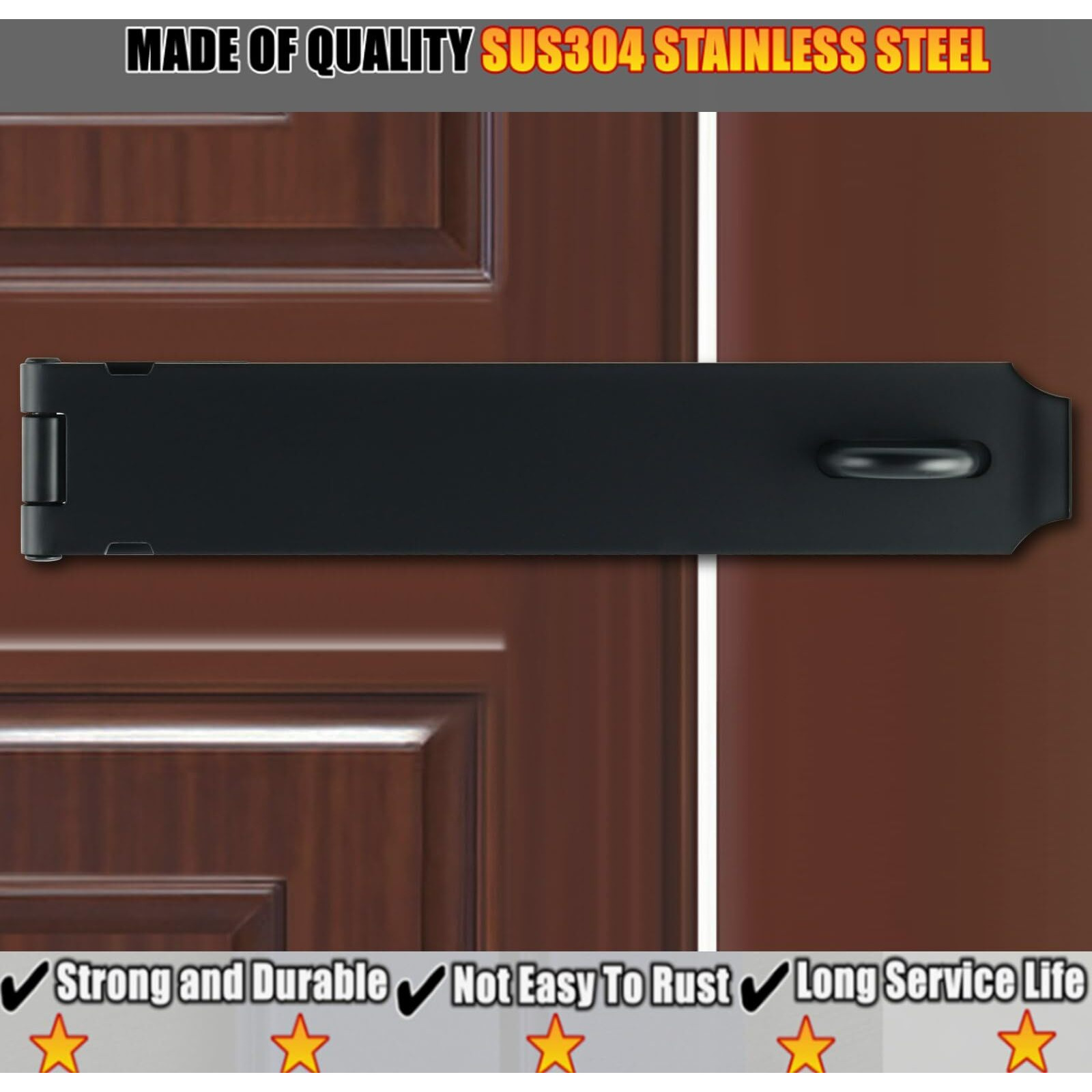 Alise Hasp Lock Door Hinge Lock Padlock Black Clasp Latch Hinges Lock For Doors 10 Inch Stainless Steel Chest Latches Ms9B-10C