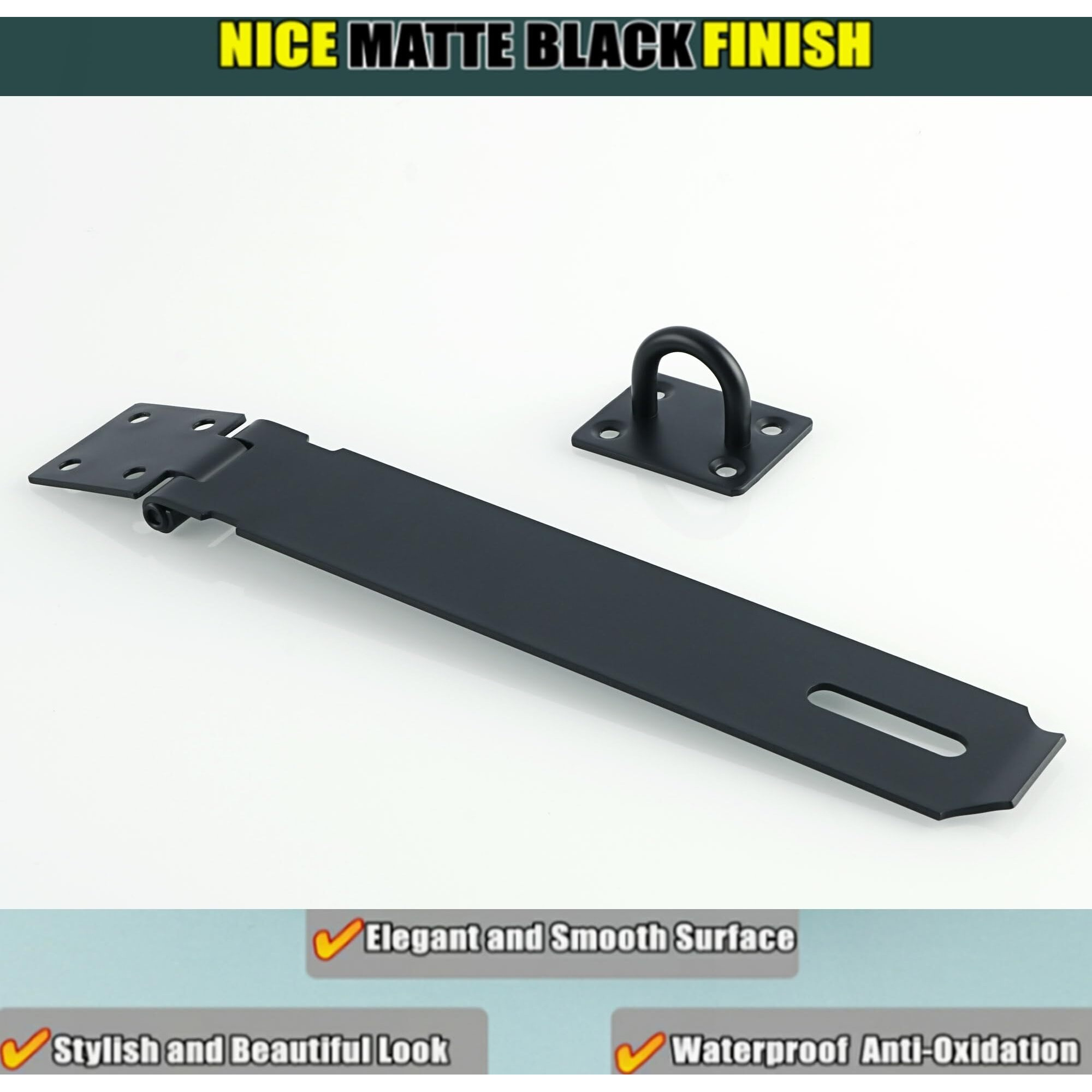 Alise Hasp Lock Door Hinge Lock Padlock Black Clasp Latch Hinges Lock For Doors 10 Inch Stainless Steel Chest Latches Ms9B-10C
