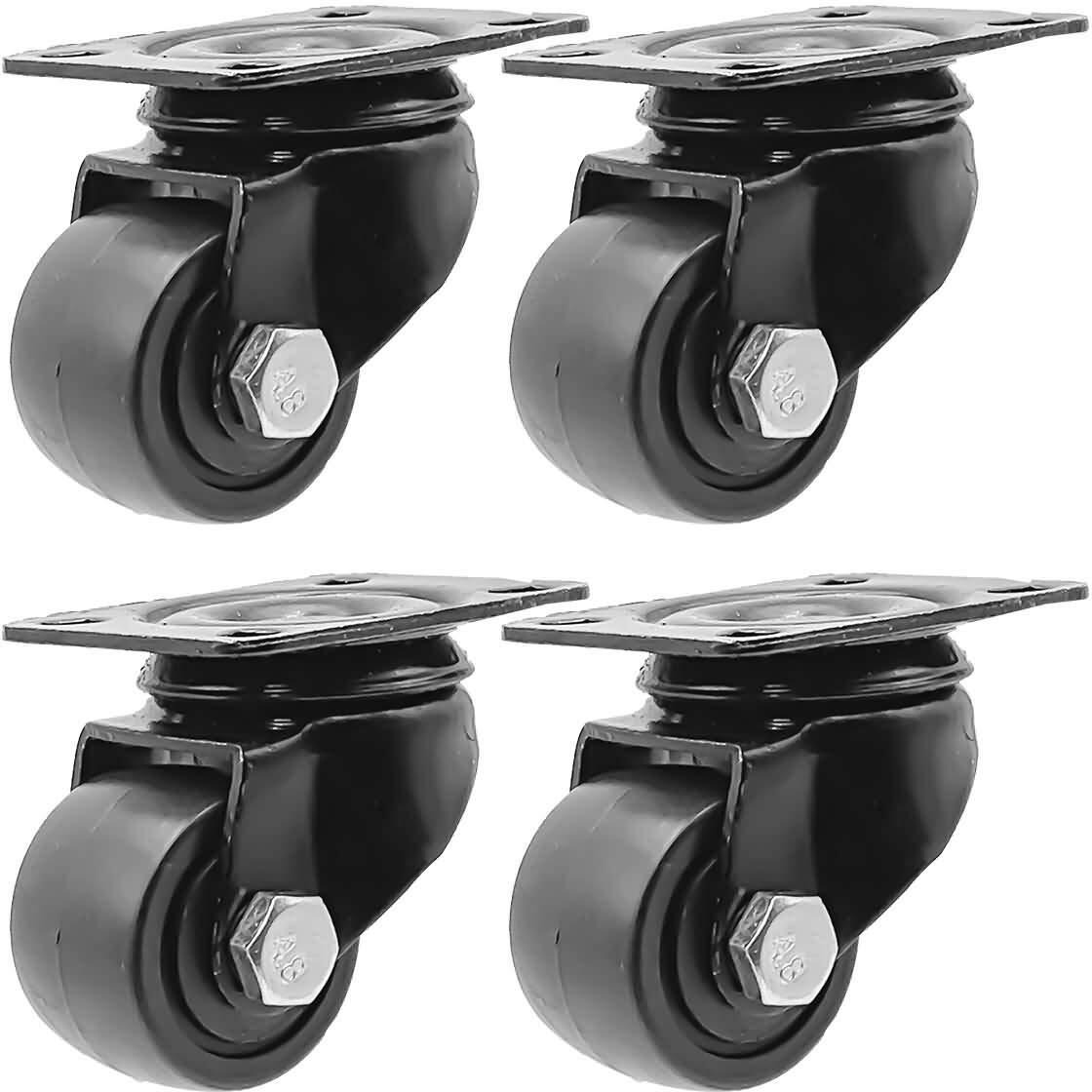 Factorduty 1.5 Inch Heavy Duty Polyurethane Caster Wheels With Side Locking Brake Double Ball Bearing Industrial Grade Solid Low Profile Smooth And Silent 800Lb Capacity Pack Of 4