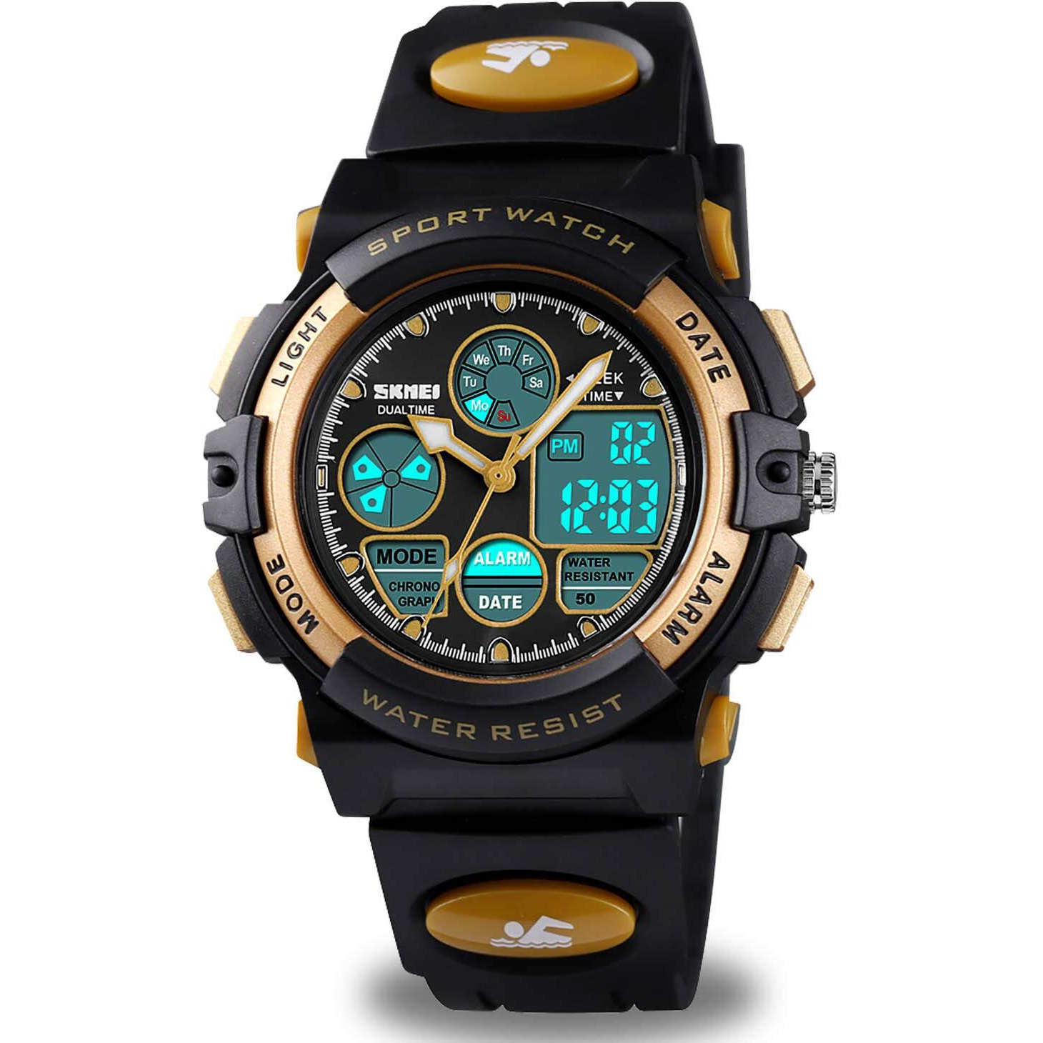 Cofuo Kids Waterproof Watch Boys Girls With Alarm  Digital Sports Watch For Kids Birthday Gifts Age 5-16 Children Outdoor Gold Electronic Watches Alarm Stopwatch