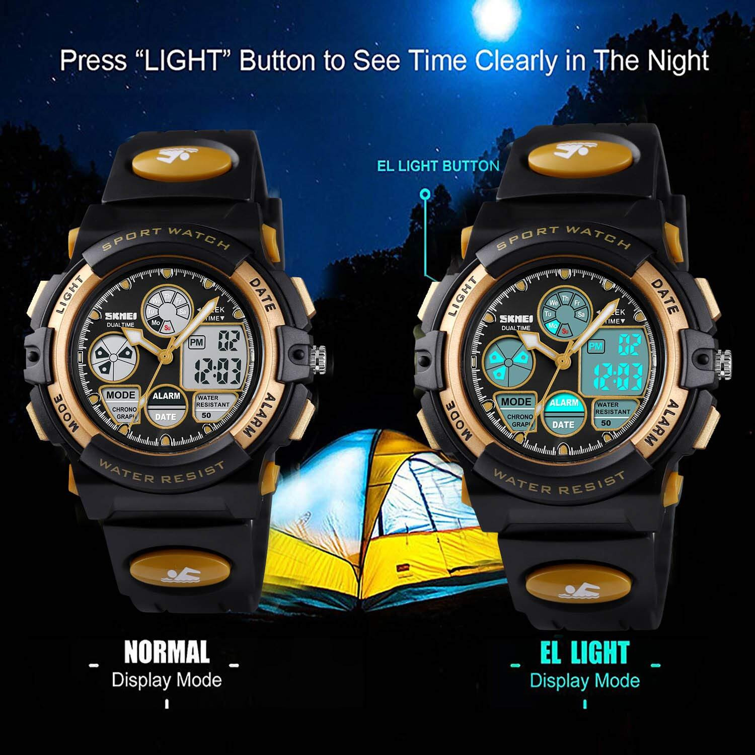 Cofuo Kids Waterproof Watch Boys Girls With Alarm  Digital Sports Watch For Kids Birthday Gifts Age 5-16 Children Outdoor Gold Electronic Watches Alarm Stopwatch