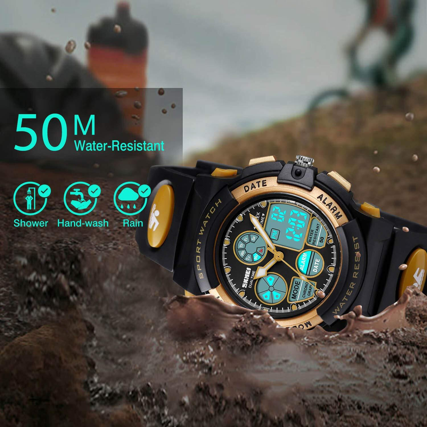 Cofuo Kids Waterproof Watch Boys Girls With Alarm  Digital Sports Watch For Kids Birthday Gifts Age 5-16 Children Outdoor Gold Electronic Watches Alarm Stopwatch