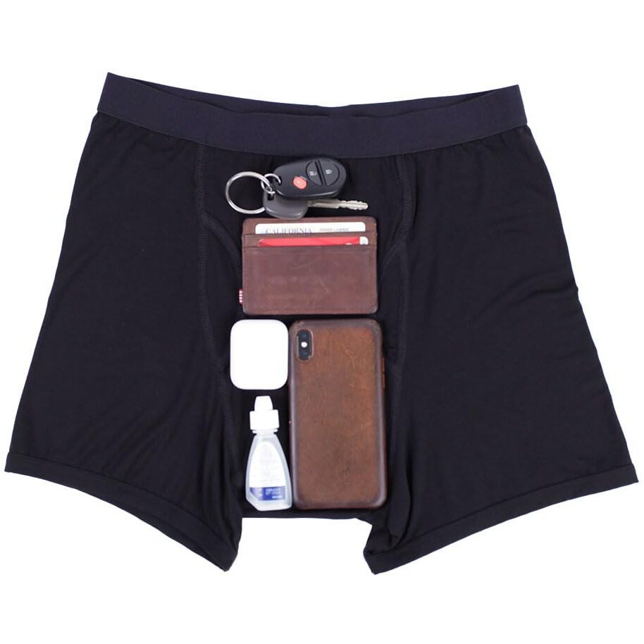 Iheartraves Men's Anti-Theft Boxer Briefs With Pocket - Comfortable Inside Pocket Boxer Brief Underwear With Pouch Lining Undies (Black  Large)