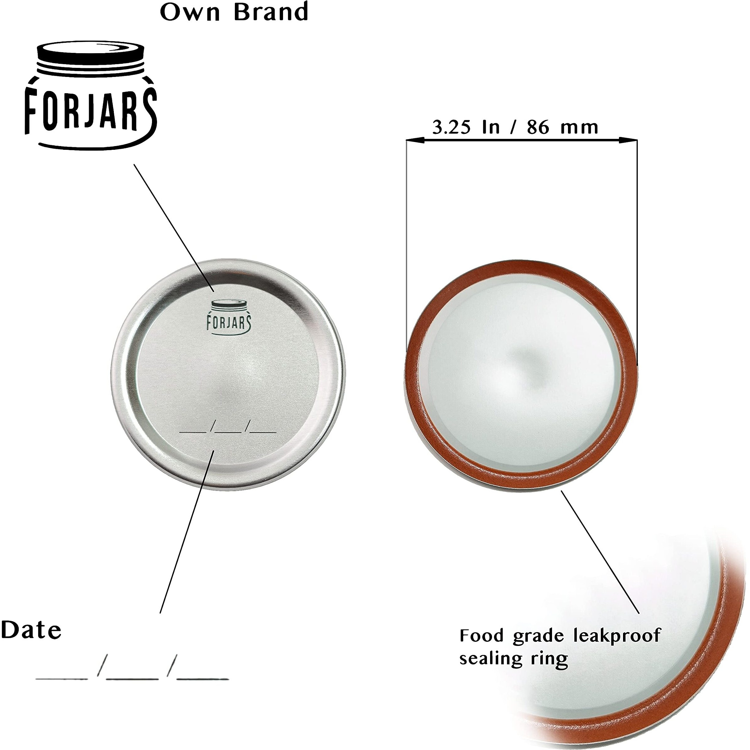 48Pcs/24Sets Wide Mouth Canning Lids And Rings - Create Airtight Seals On Mason Jars To Preserve Food For Meal Prep & Emergency Food Storage - 3.4 In. Metal Lids And Bands With Silicone Seals - Canning Supplies By Forjars