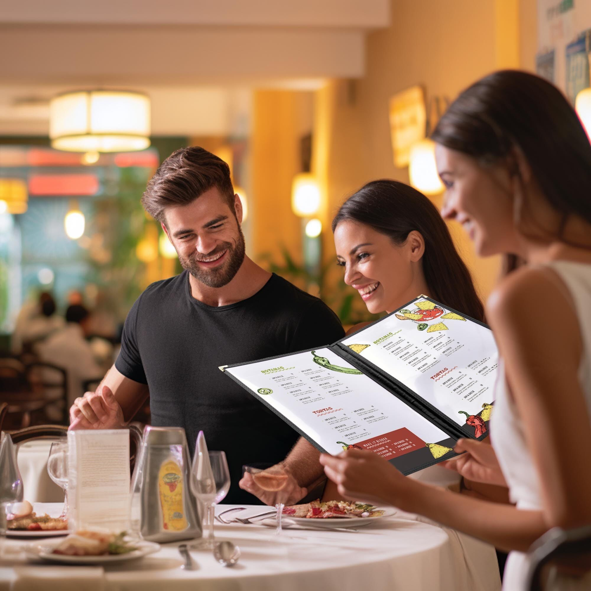 Wechef 30 Pack Restaurant Menu Covers 8.5 X 14 Double Fold 2 Pages 4 Views Transparent Restaurant Menu Covers Holder Black