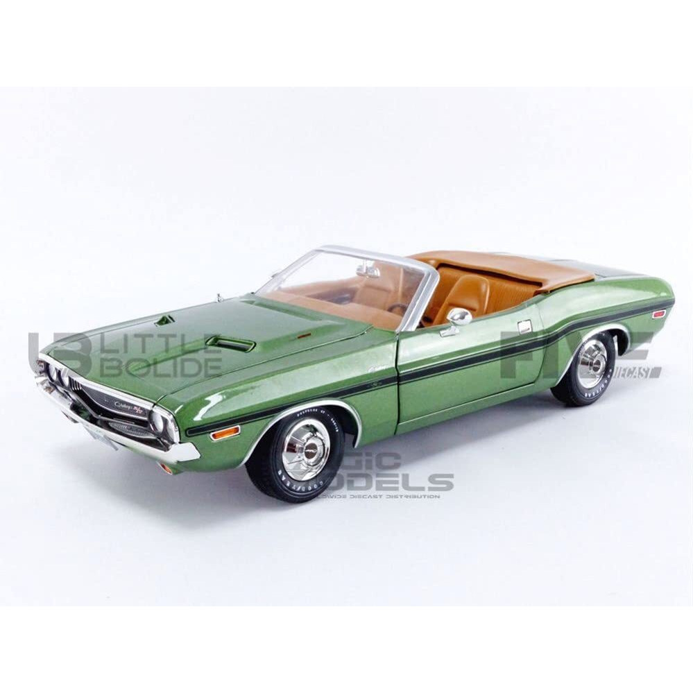 1970 Dodge Challenger R/T Convertible F8 Green Metallic With Black Stripes And Deluxe Wheel Covers 1/18 Diecast Model Car By Greenlight 13586
