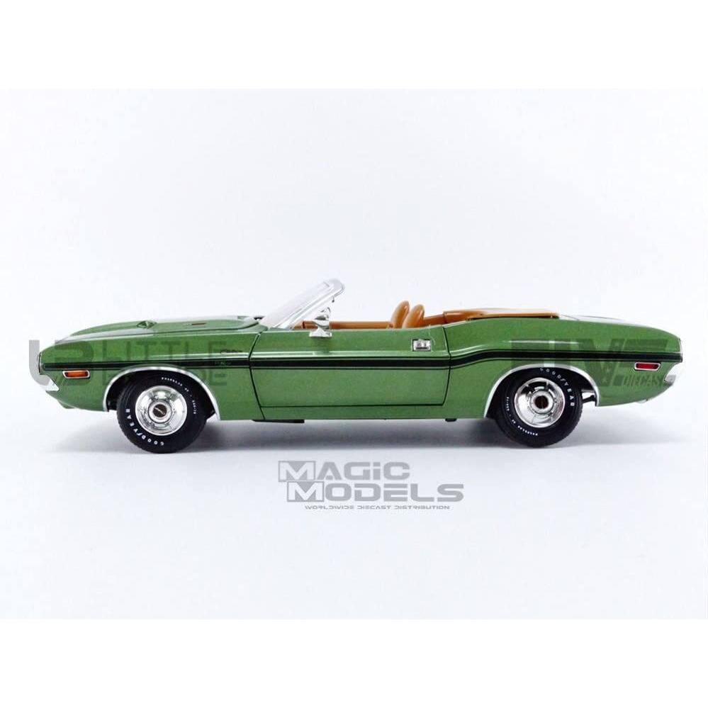 1970 Dodge Challenger R/T Convertible F8 Green Metallic With Black Stripes And Deluxe Wheel Covers 1/18 Diecast Model Car By Greenlight 13586