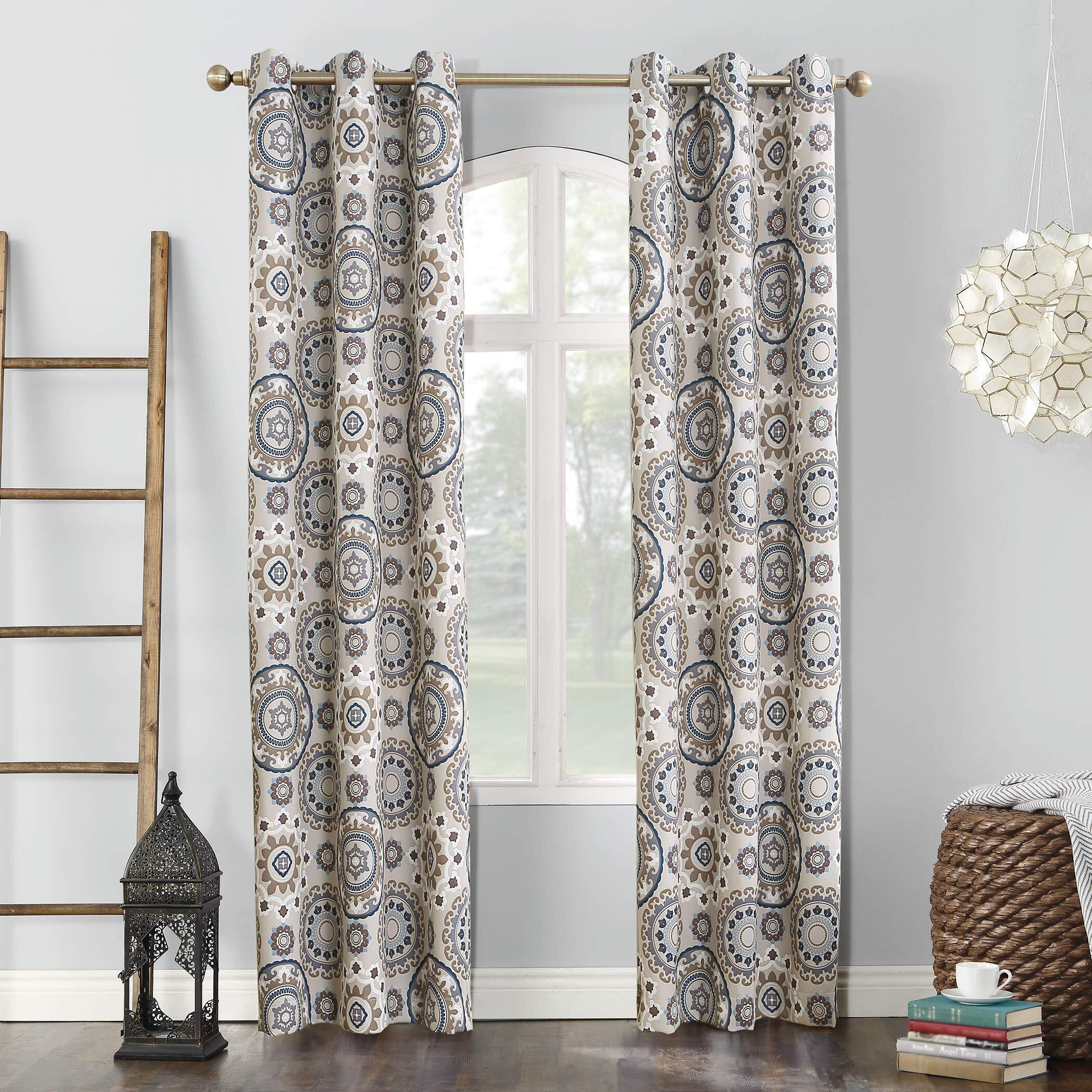 Sun Zero Nepal Global Medallion Print Blackout Grommet Curtain Panel  40"" X 95""  Linen