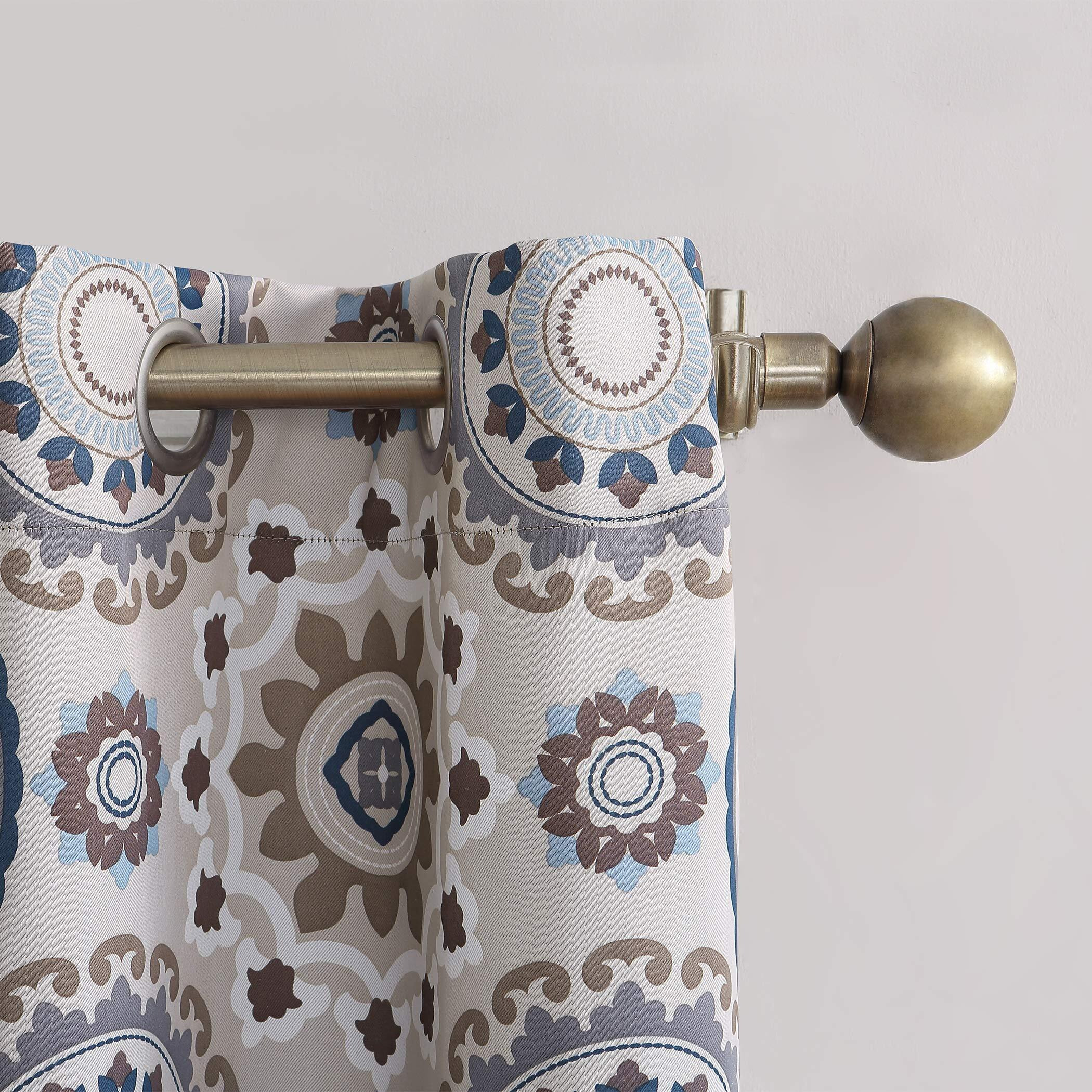 Sun Zero Nepal Global Medallion Print Blackout Grommet Curtain Panel  40"" X 95""  Linen