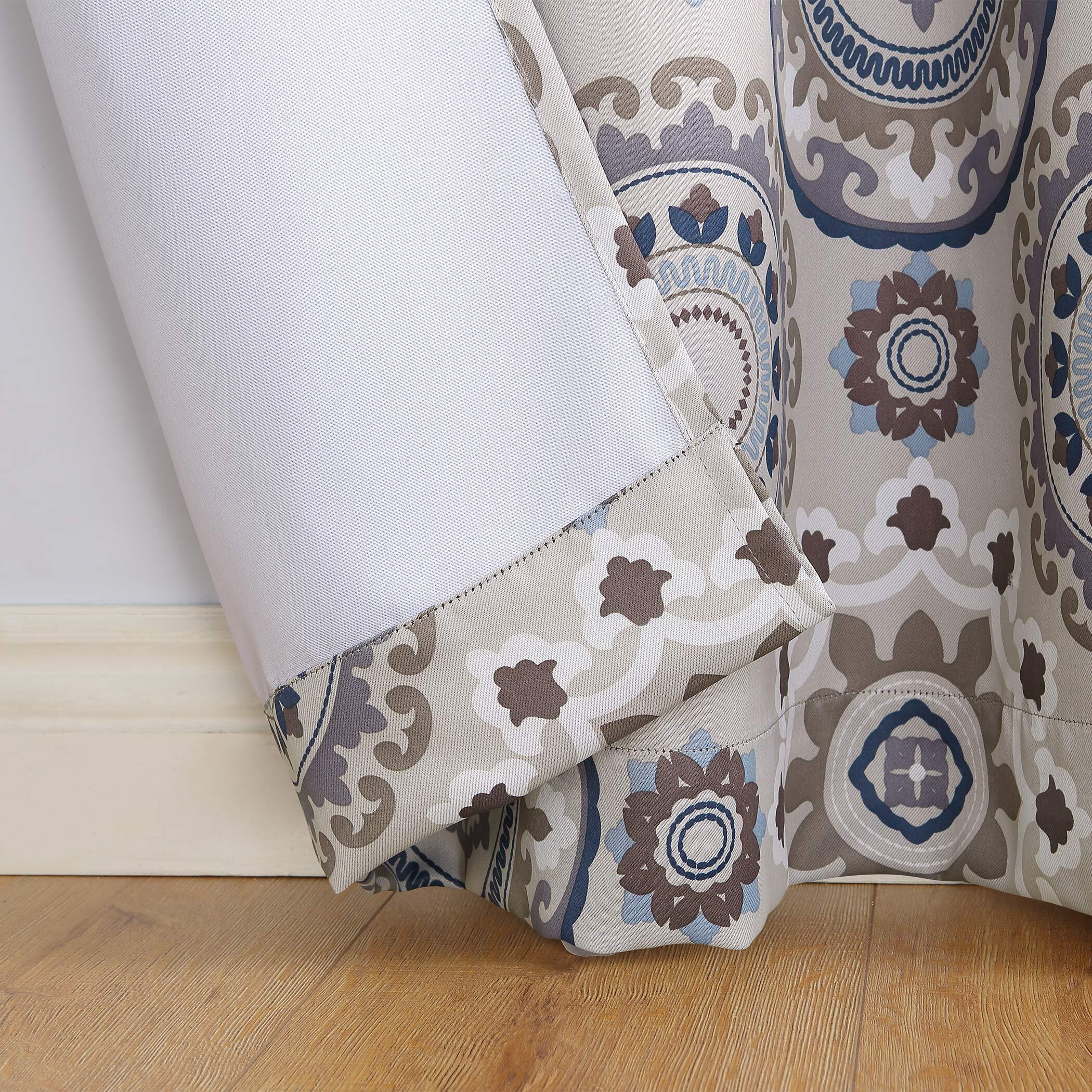 Sun Zero Nepal Global Medallion Print Blackout Grommet Curtain Panel  40"" X 95""  Linen