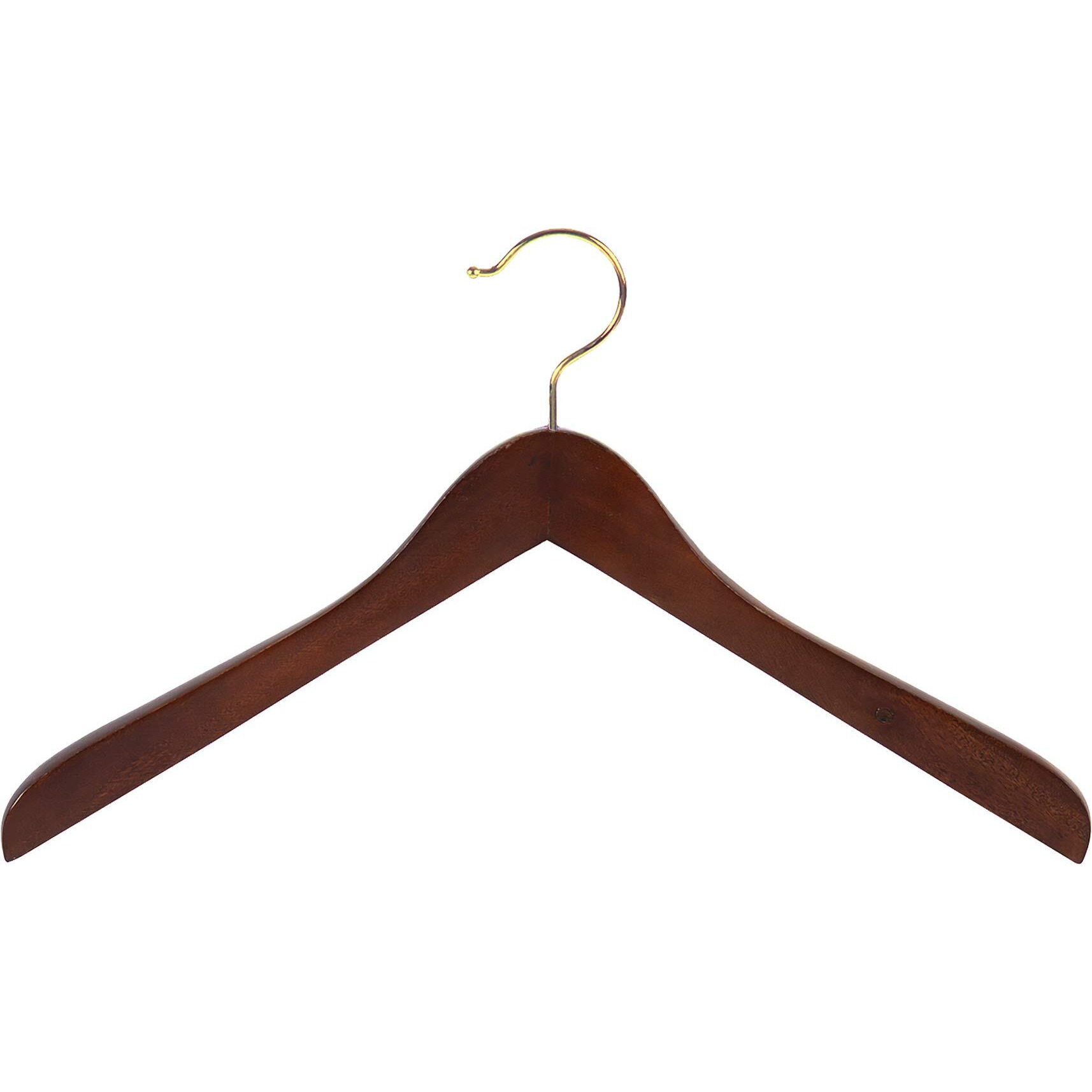 Concave Wooden Top Hanger With Walnut Finish  Thick Curved Coat Hangers With Brass Swivel Hook For Jackets Or Fine Shirts (Set Of 12) By The Great American Hanger Company