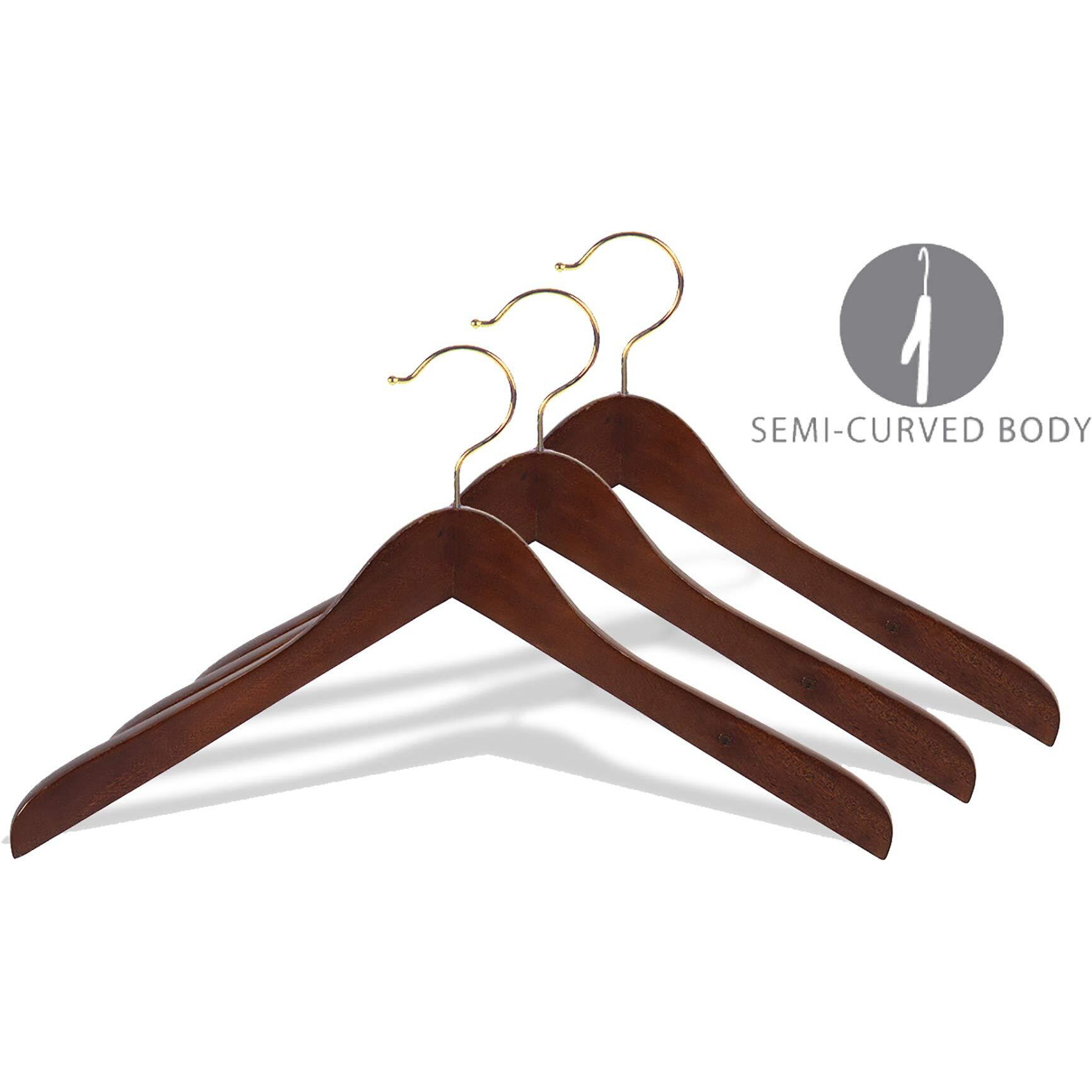 Concave Wooden Top Hanger With Walnut Finish  Thick Curved Coat Hangers With Brass Swivel Hook For Jackets Or Fine Shirts (Set Of 12) By The Great American Hanger Company
