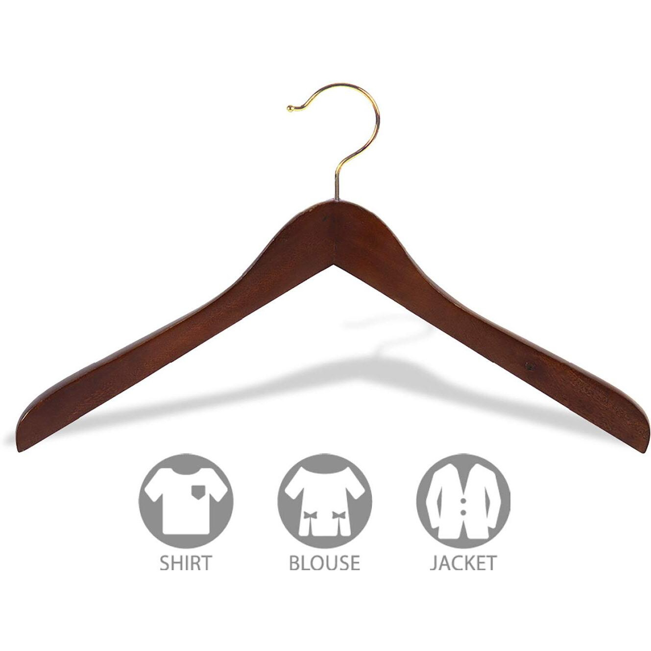 Concave Wooden Top Hanger With Walnut Finish  Thick Curved Coat Hangers With Brass Swivel Hook For Jackets Or Fine Shirts (Set Of 12) By The Great American Hanger Company