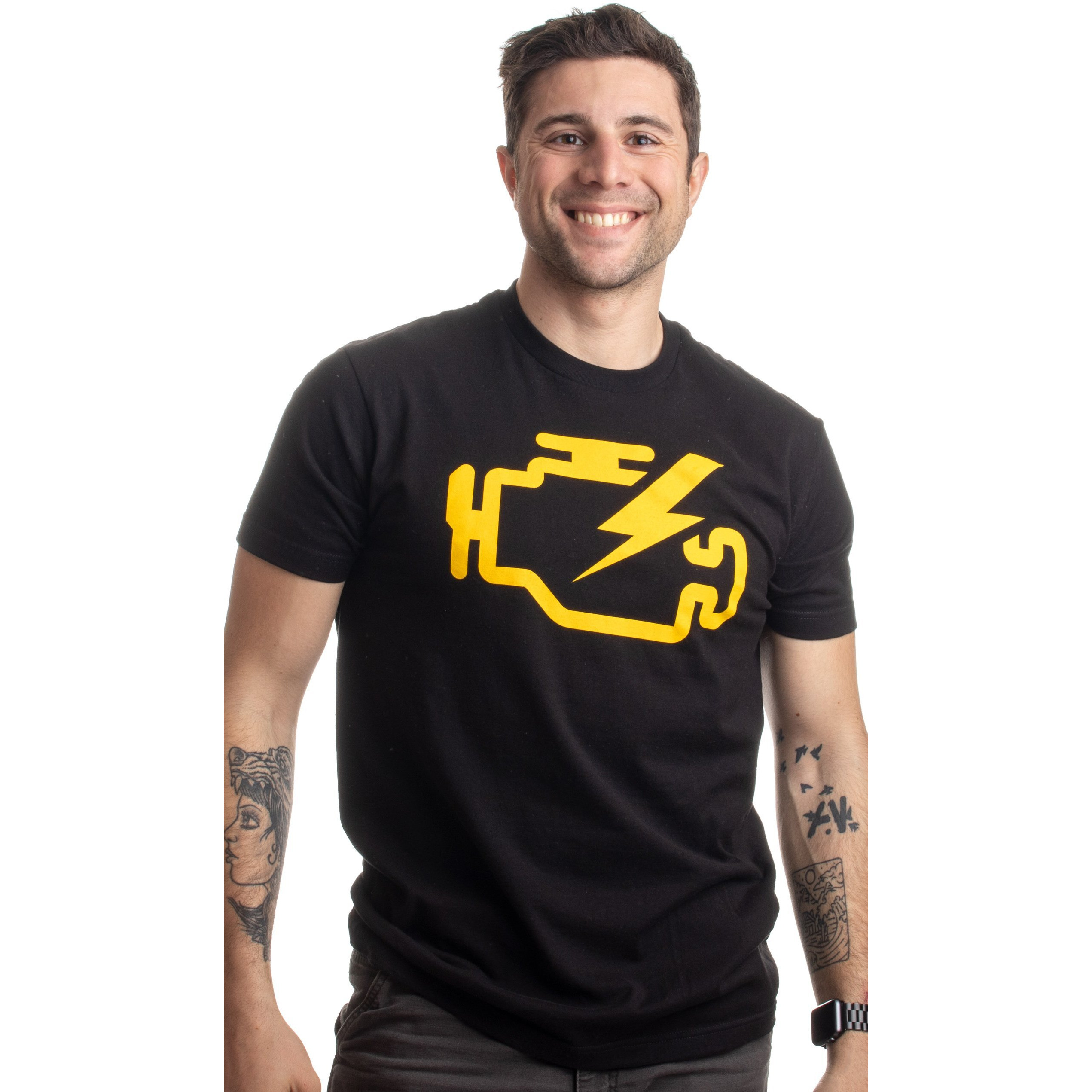 Ann Arbor T-Shirt Co. Check Engine Light | Funny Mechanic Car Clothing Men T-Shirt-(Adult Xl) Black