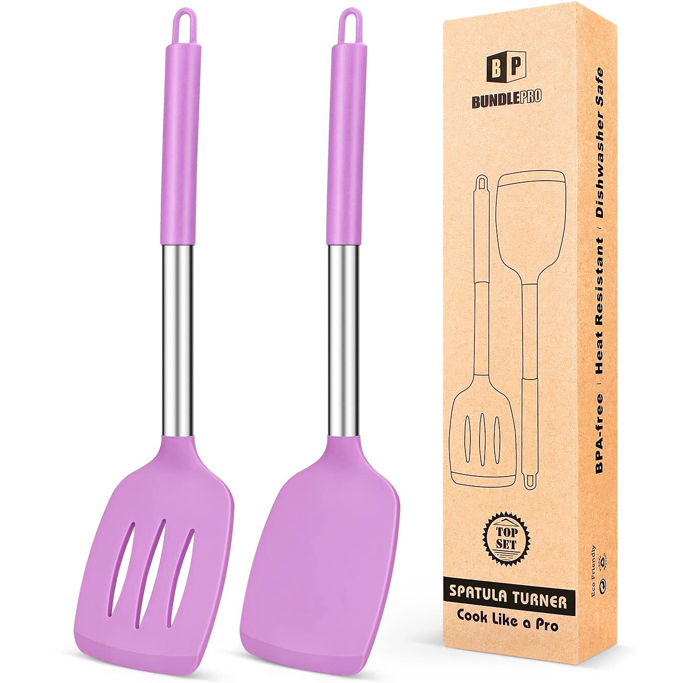 Pack Of 2 Silicone Solid Turner Non Stick Slotted Kitchen Spatulas High Heat Resistant Bpa Free Cooking Utensils Ideal Cookware For Fish Eggs Pancakes